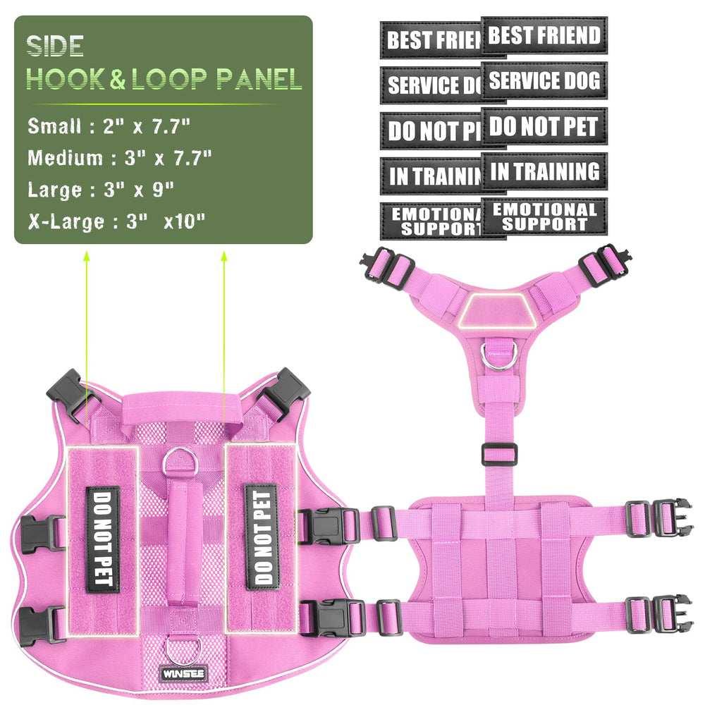 WINSEE service dog patches on vest highlighting training status