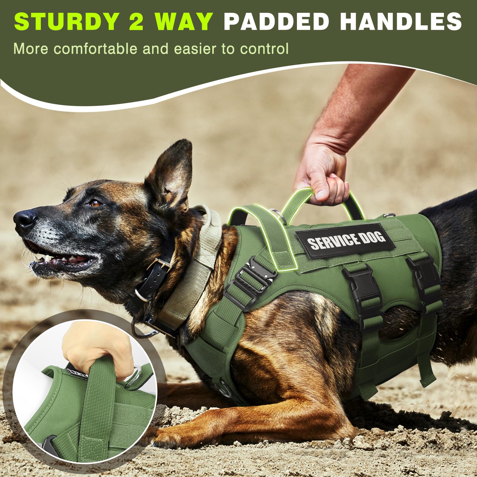WINSEE service dog vest with 3 D-rings provides versatile leash options