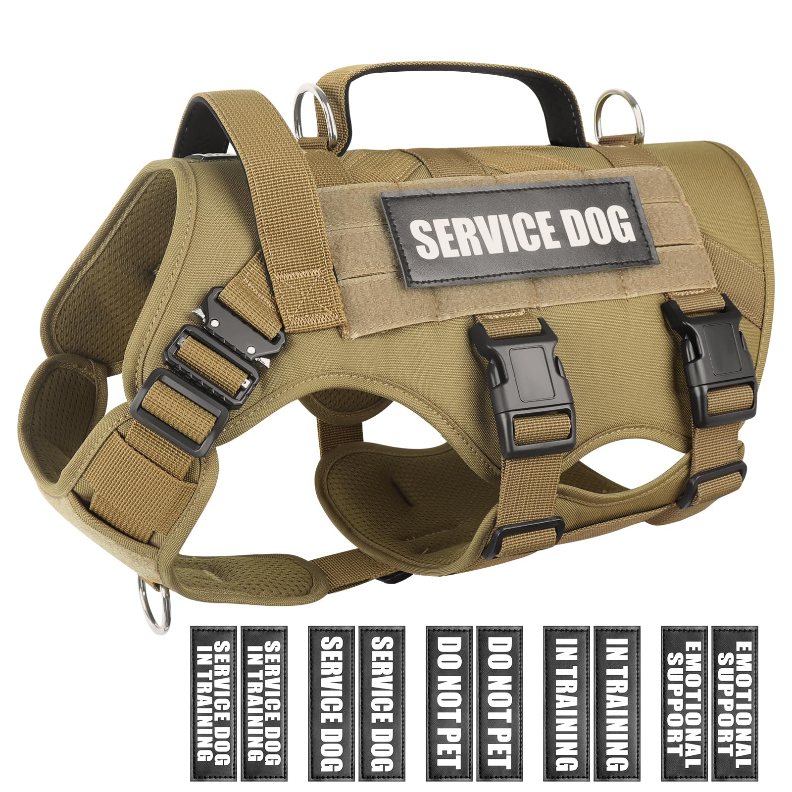 WINSEE service dog vest front view showing MOLLE panels for gear and patches during training