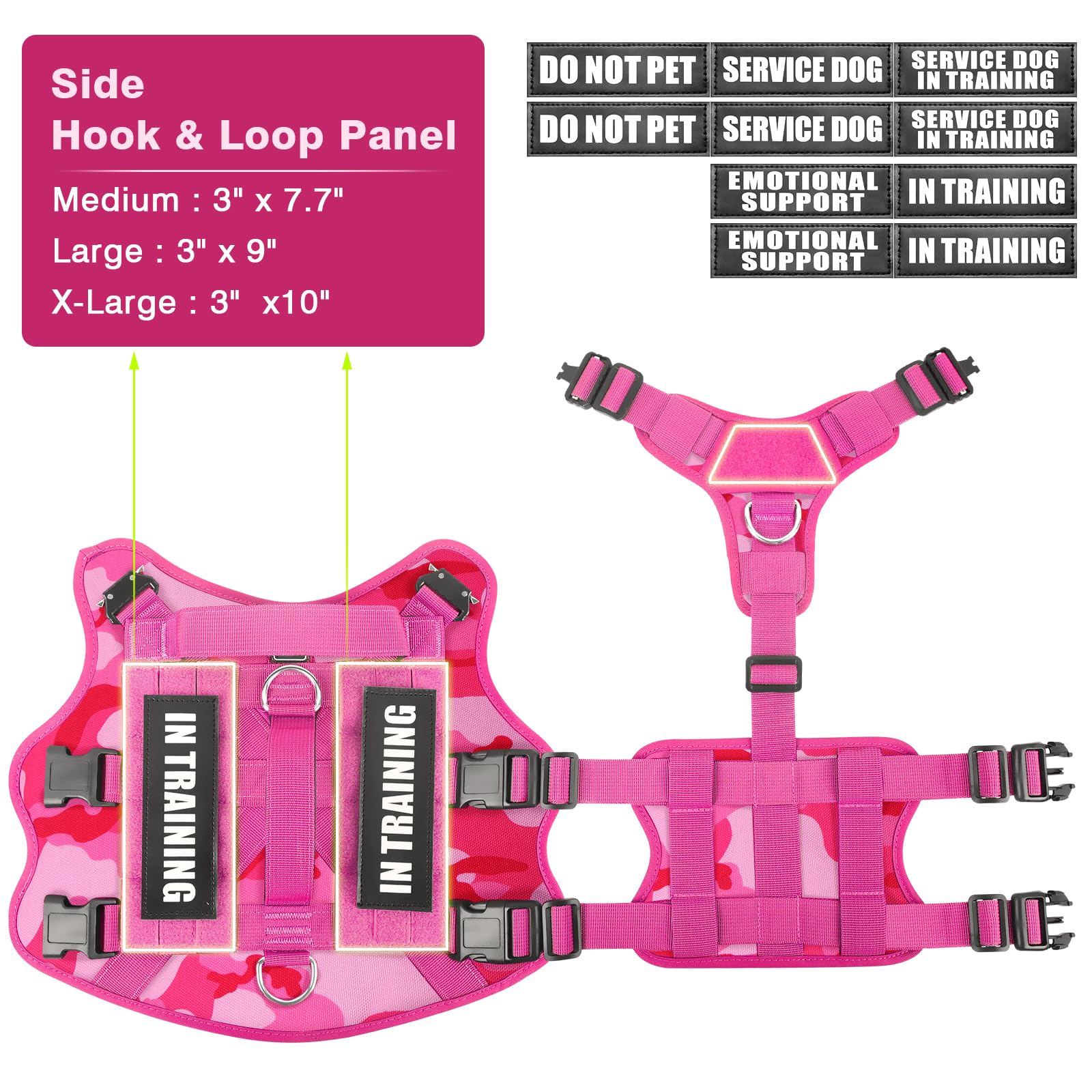 WINSEE medium dog vest size guide shows neck and chest ranges.