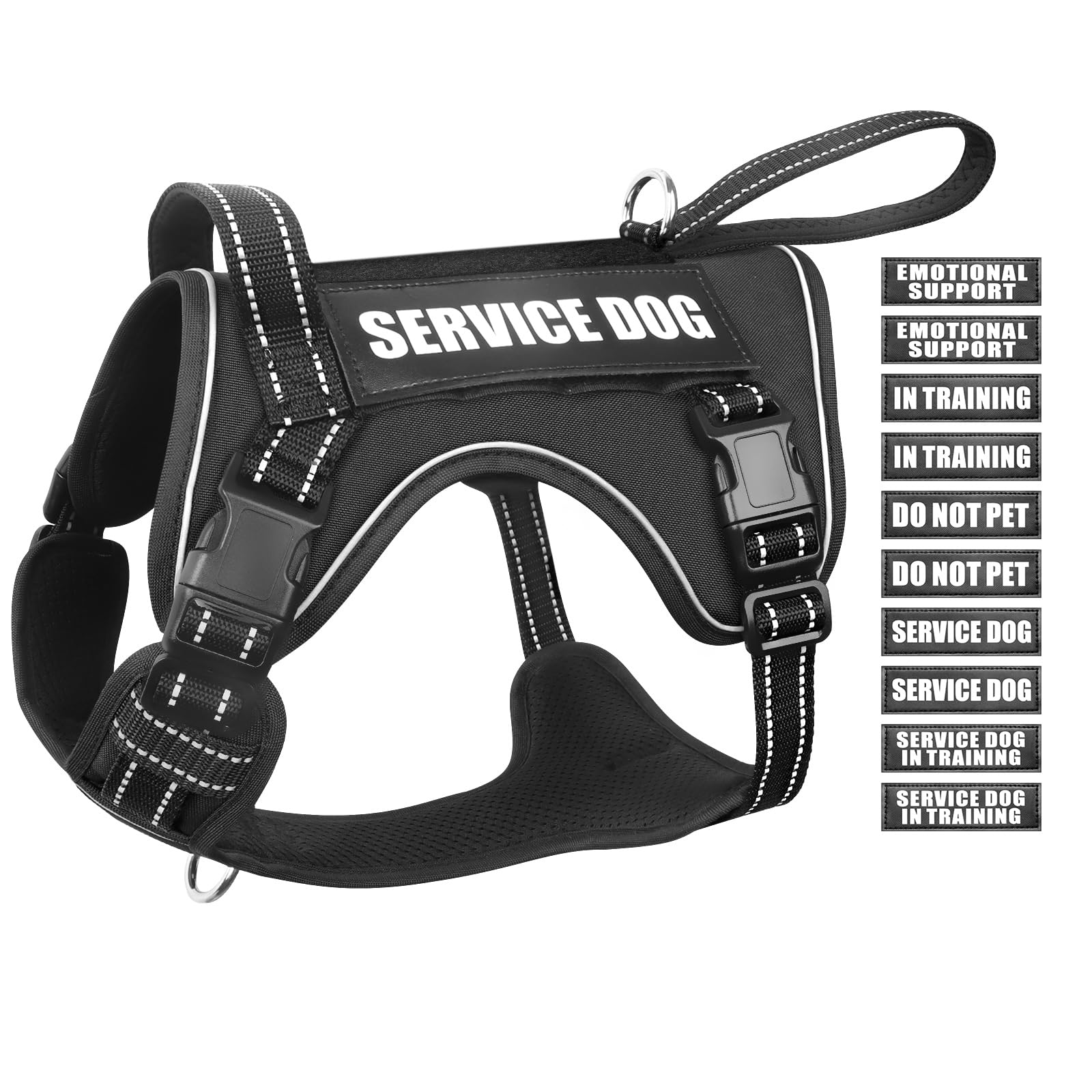 WINSEE tactical dog harness front view shows secure fit and front leash option