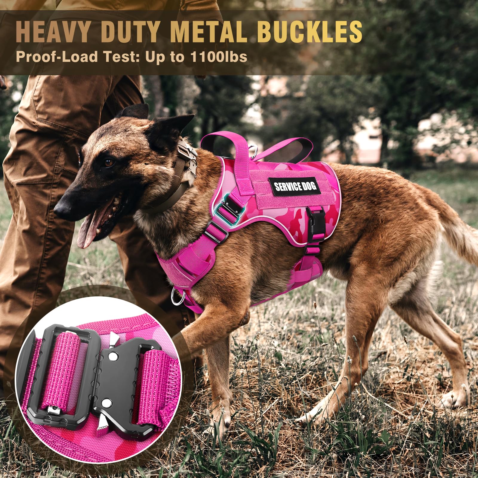 WINSEE Tactical Dog Harness molle system on the side for extra pouches