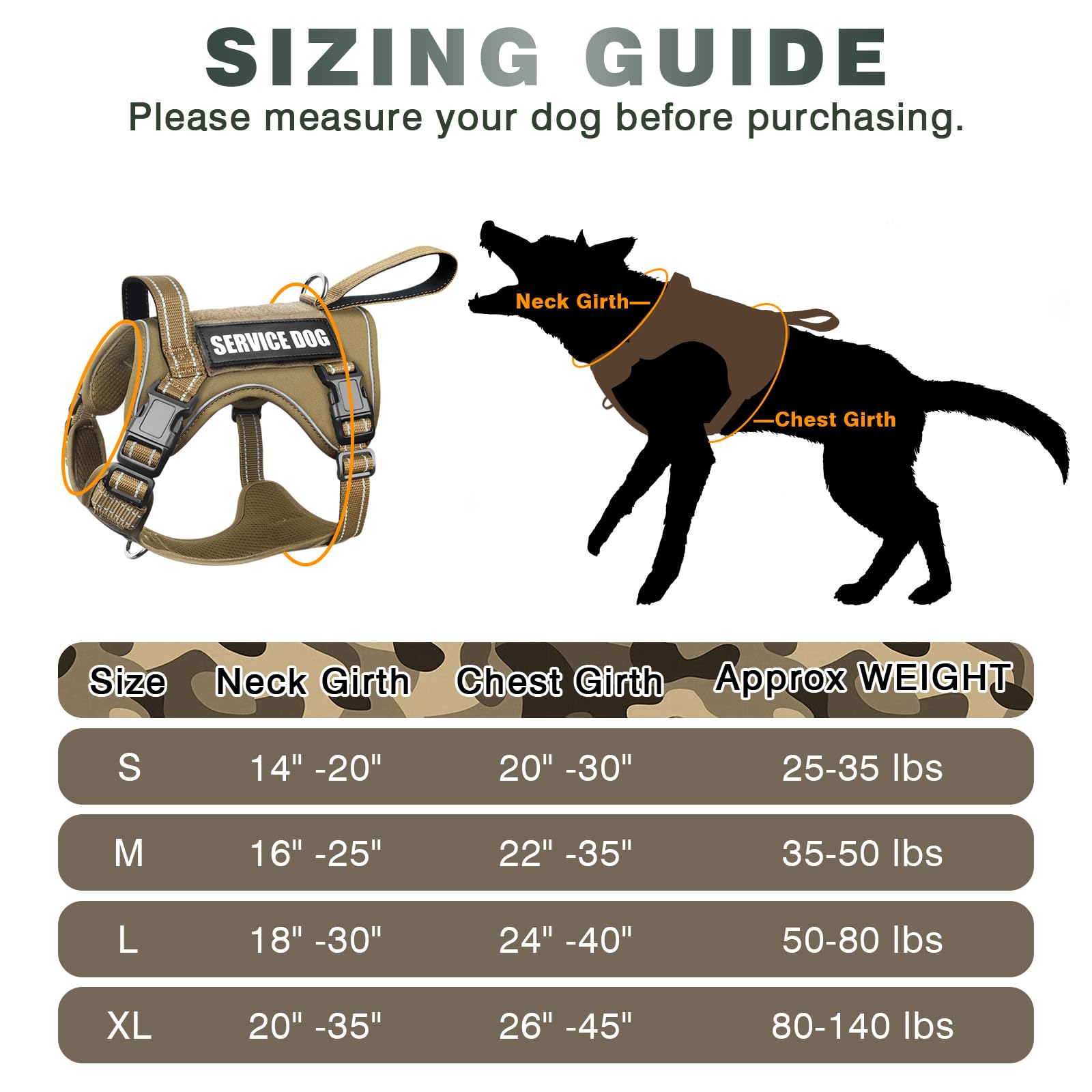 WINSEE Size chart image illustrating adjustable fit options for different dogs.