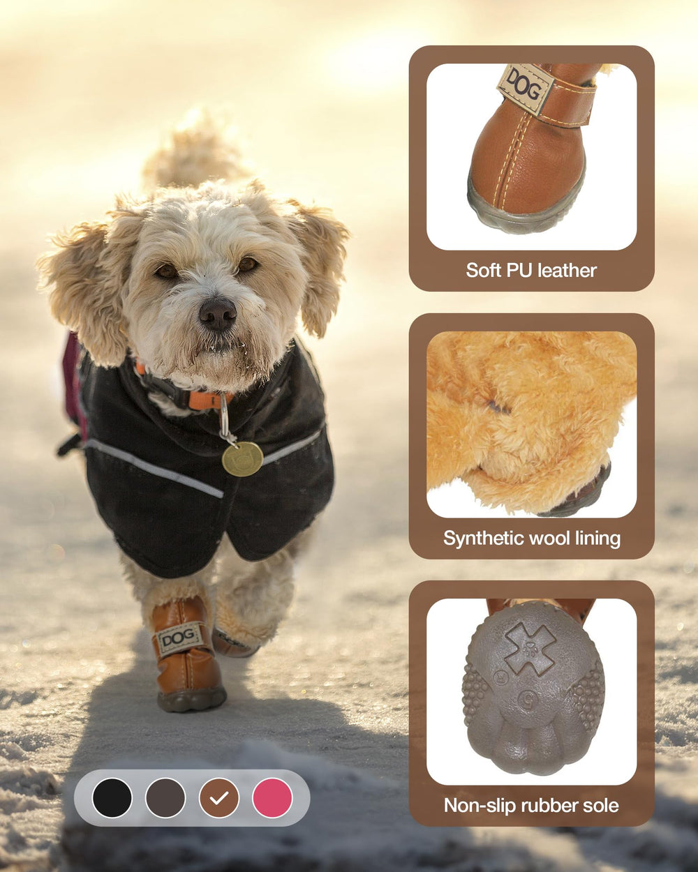 WINSOON winter dog boots velcro-strap closure for easy on and off