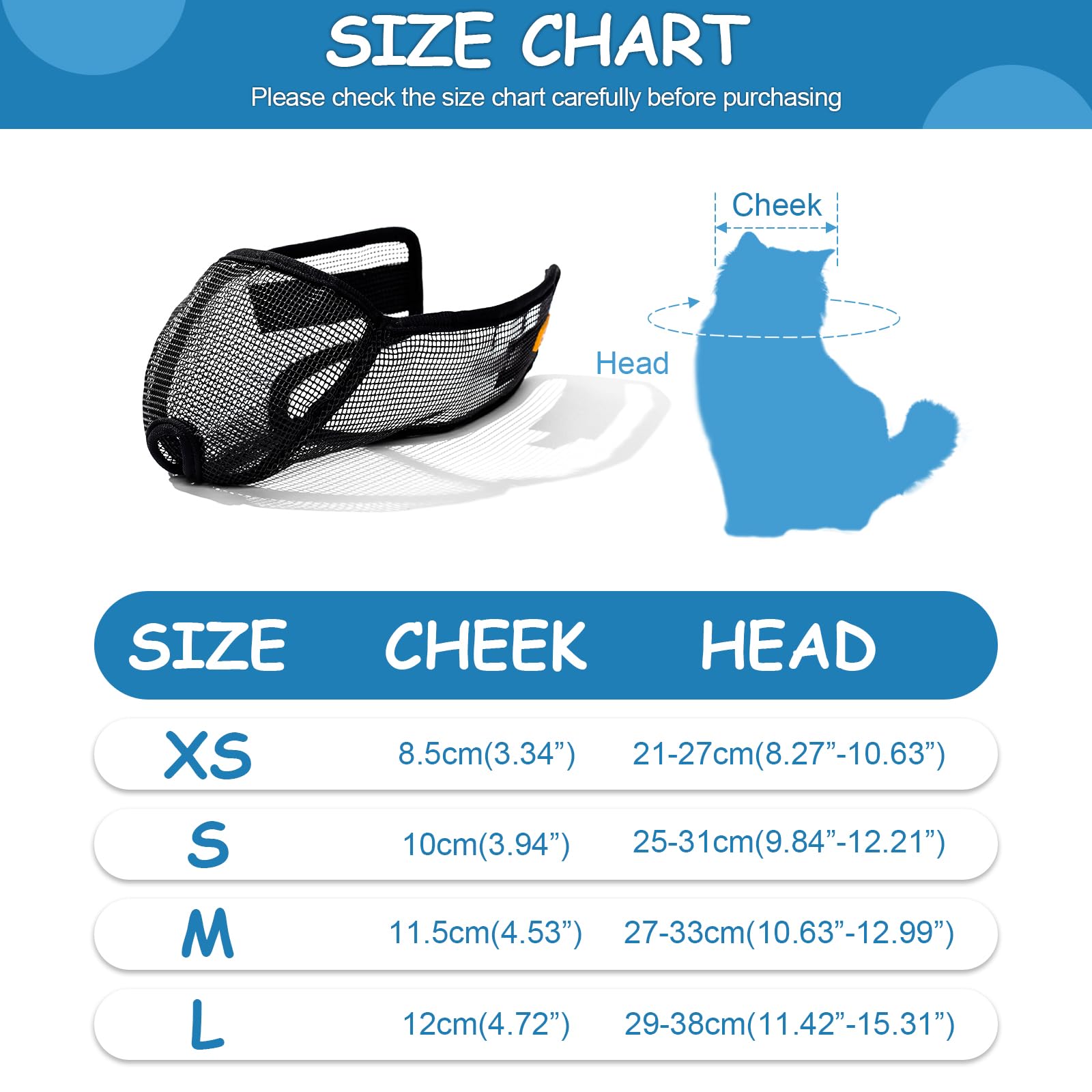 Wintchuk cat muzzle adjustable strap provides snug, adaptable fit.