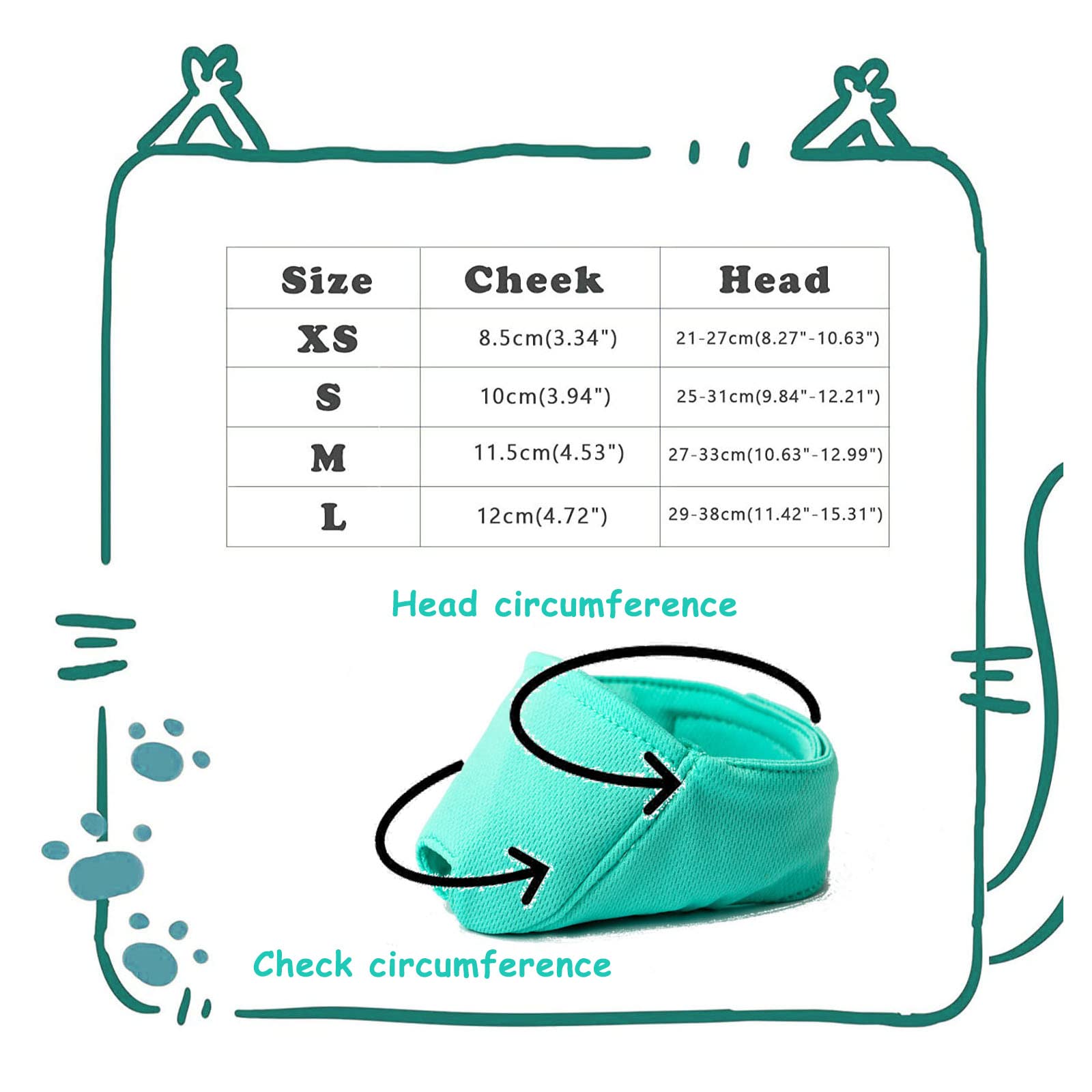 Wintchuk cat muzzle four sizes XS-Green ensures proper fit.