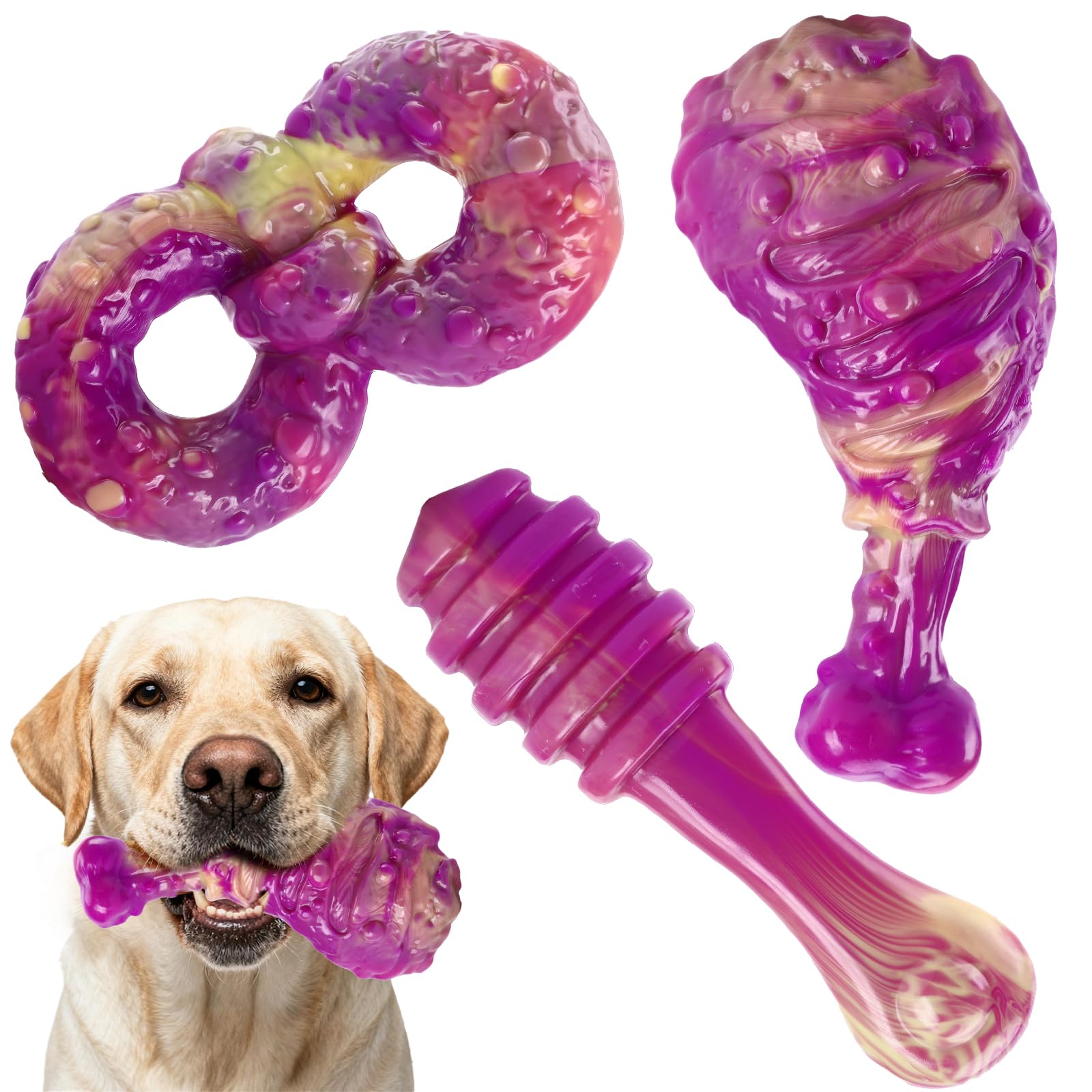 WinTour dog chew toys 3-pack chicken leg close-up for aggressive chewers, long-lasting entertainment.