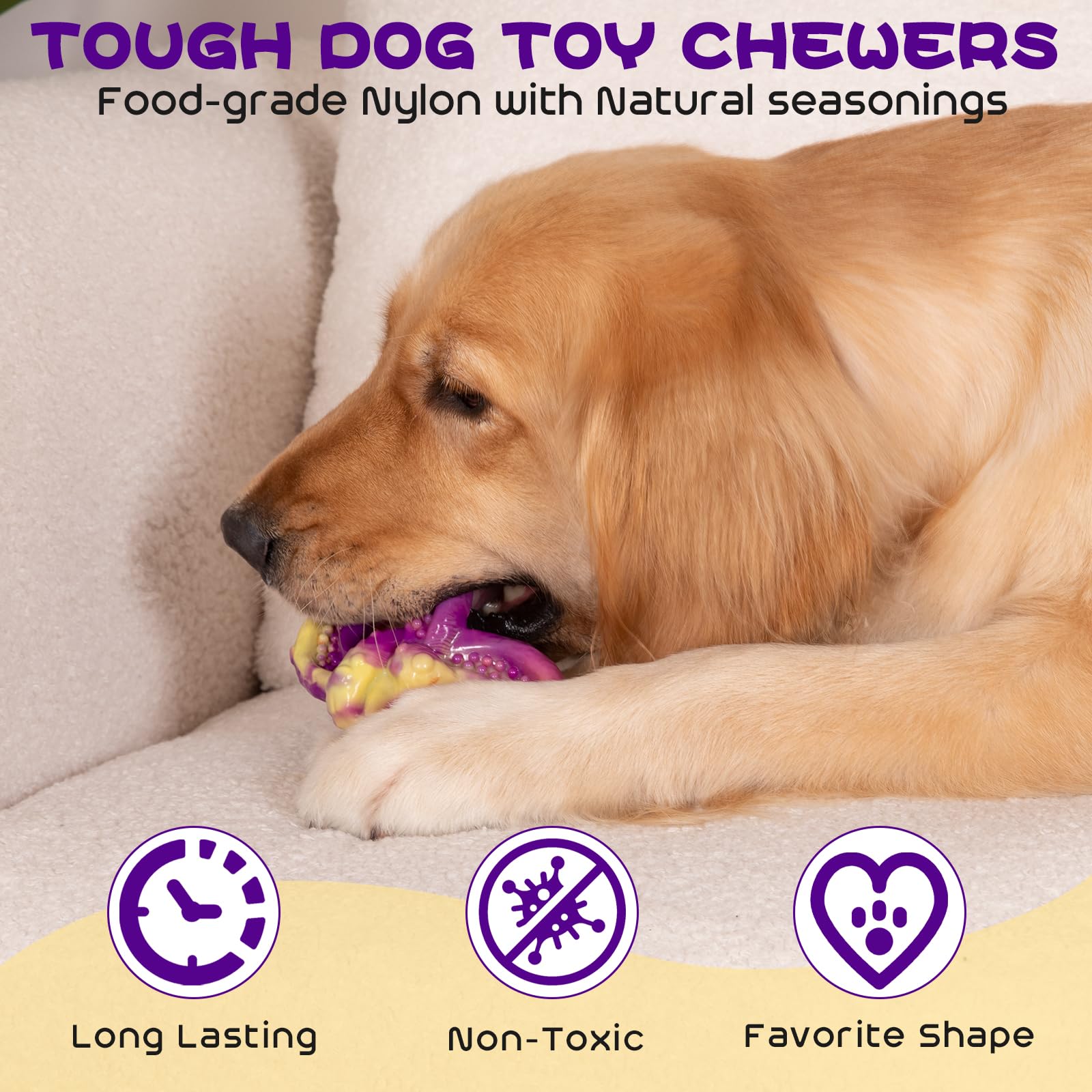 WinTour dog chew bone close-up emphasizes durable nylon construction for vigorous teething and entertainment.