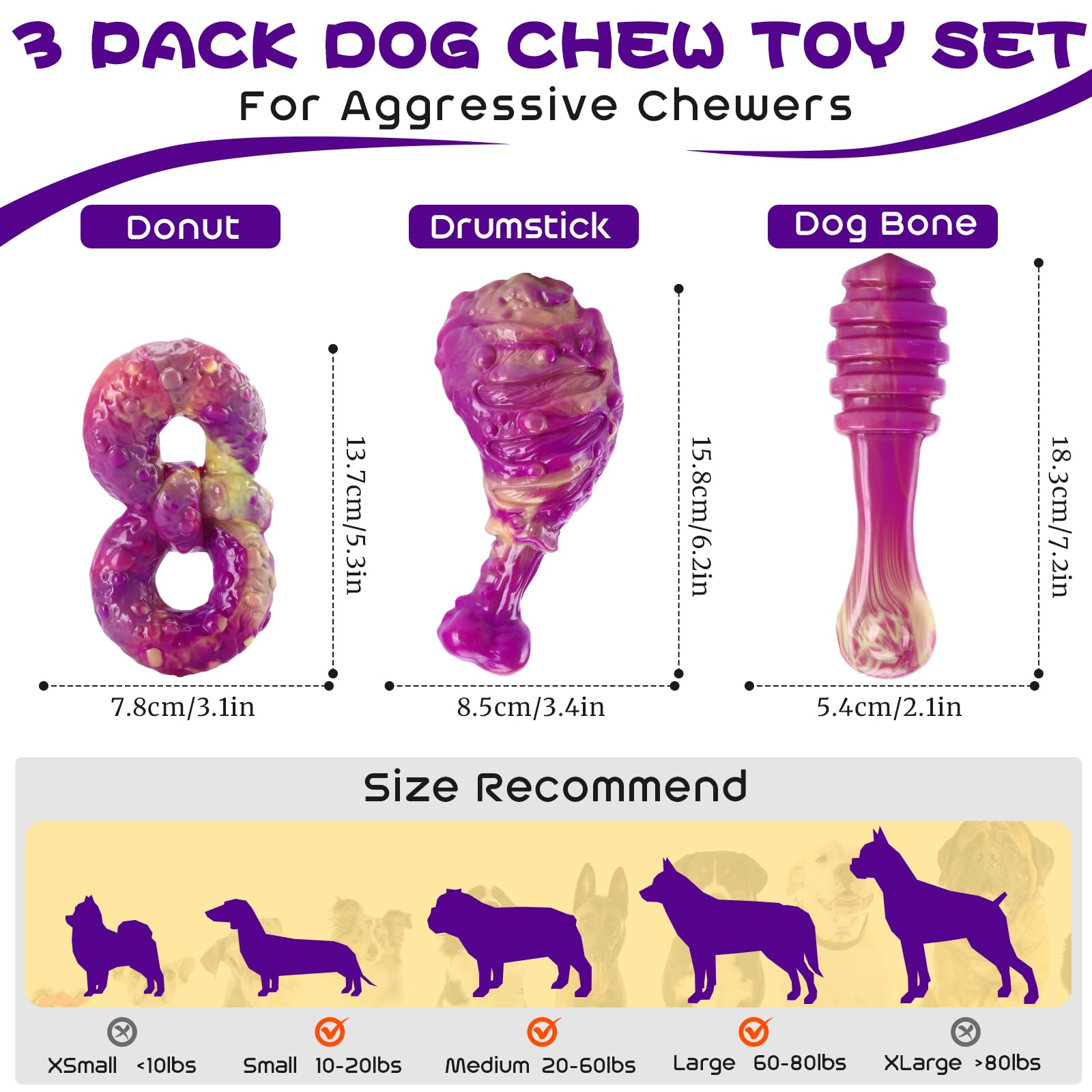 WinTour dog chew toys 3-pack donut close-up highlighting beef flavor lure for focused chewing.