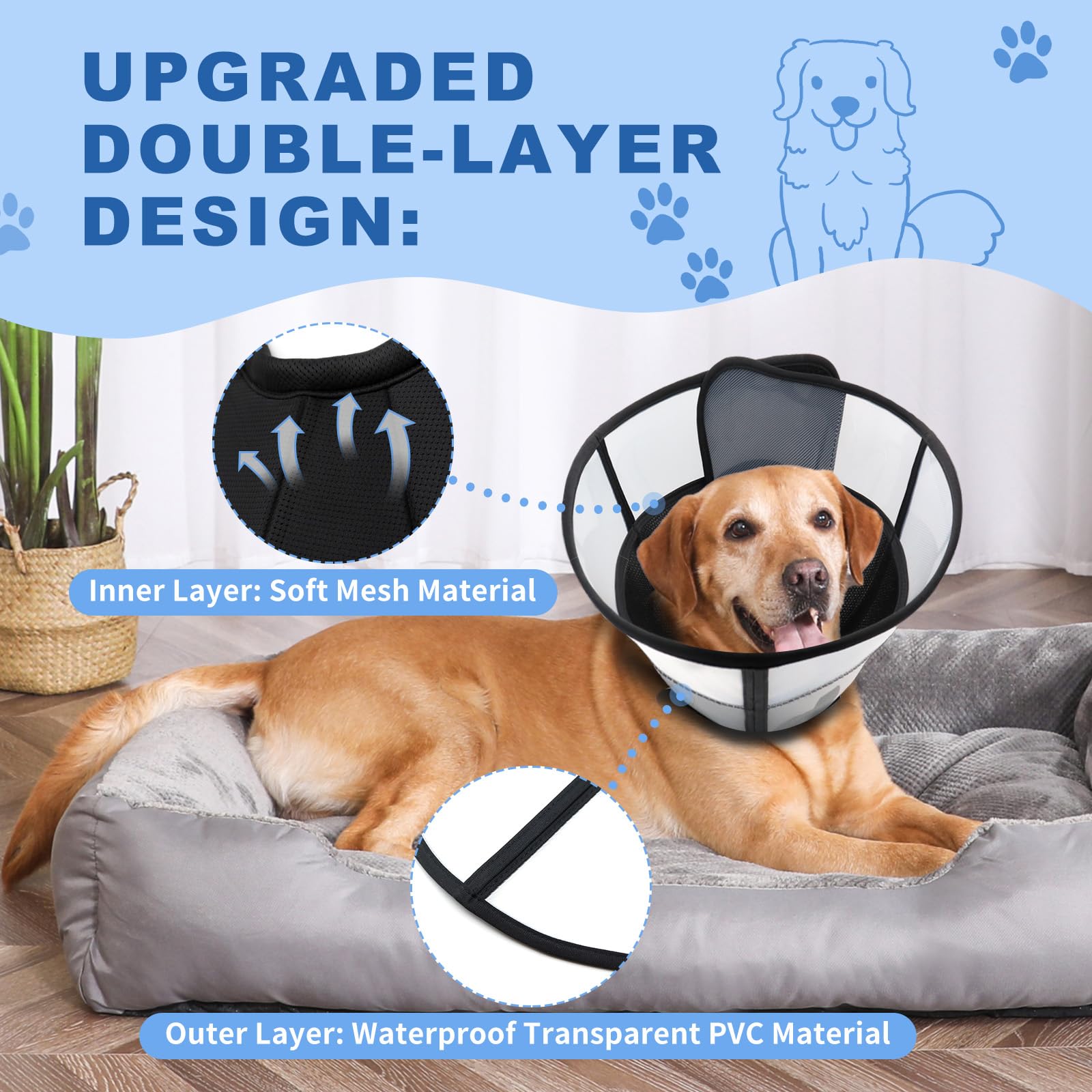 WinWeal adjustable drawstring cone secures a custom fit for your dog