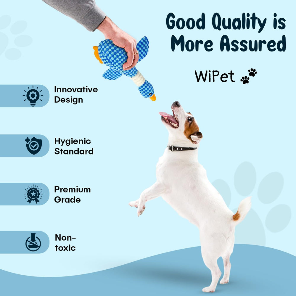 WiPet Blue Goose Toy designed for all dog sizes from puppies to large breeds
