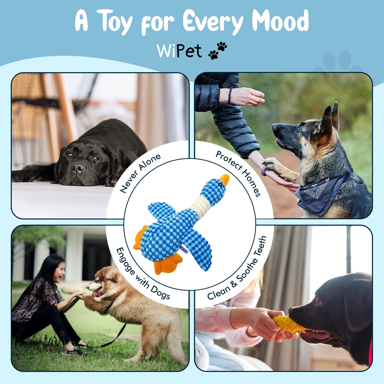 WiPet Blue Goose Toy helps teething puppies with safe, plush chewing