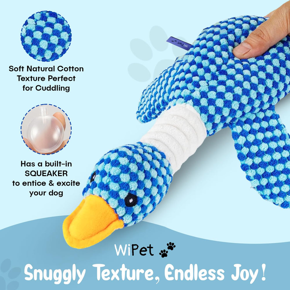 WiPet Blue Goose Toy soft plush material is gentle on gums and teething puppies