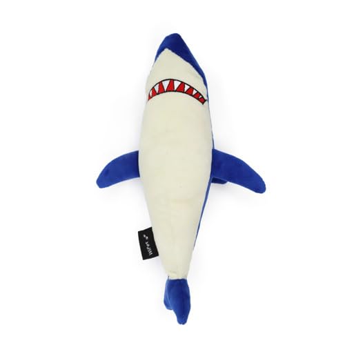 WiPet shark toy blue squeaker close-up enhances interactive play and solo games.