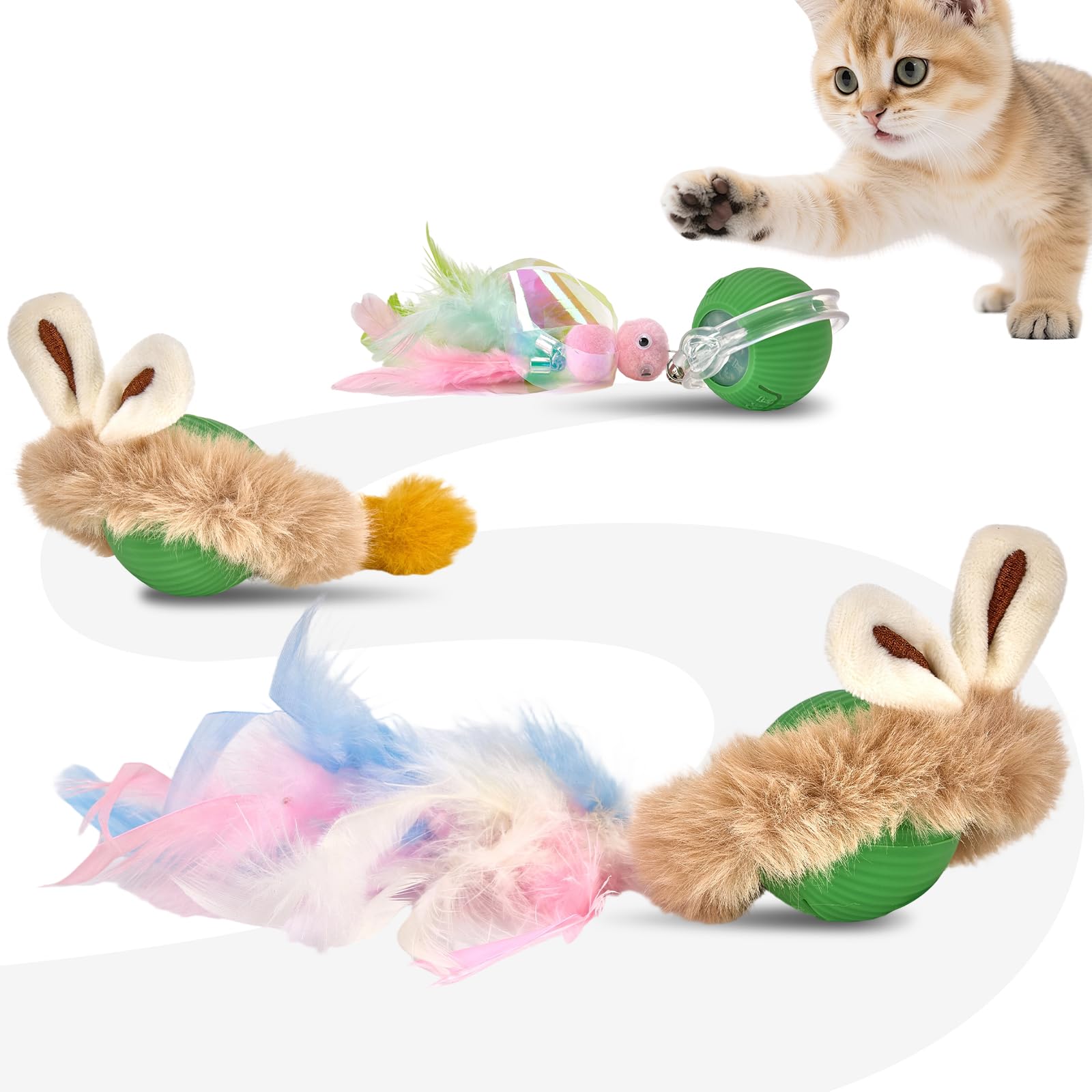 Wisdom Rising Flourish interactive cat toy ball front view promotes indoor exercise and hunting play.