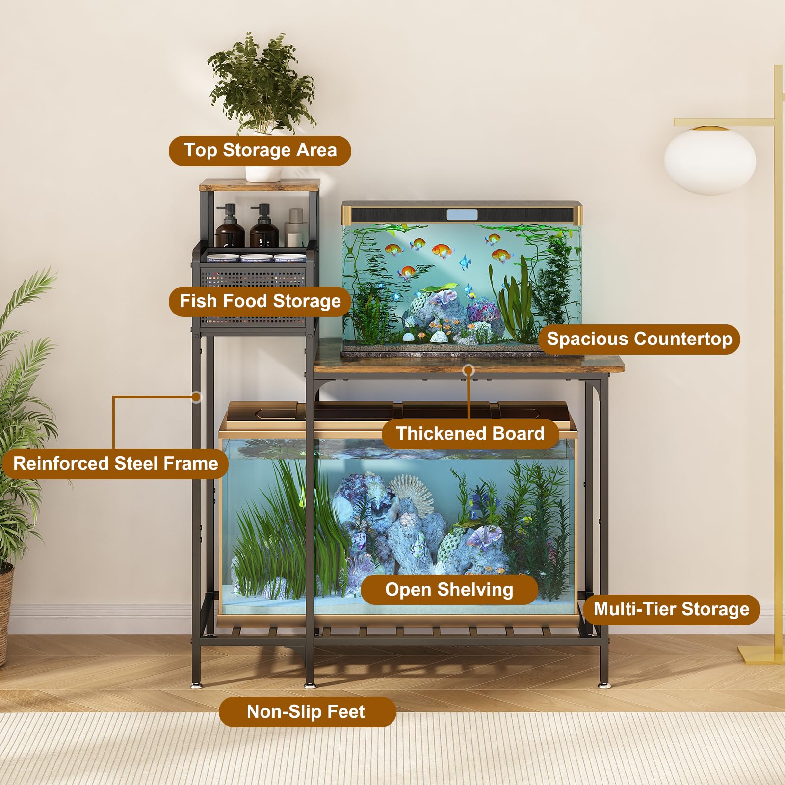 Wisdom Star stand supports a tank and gear in a tidy living space.