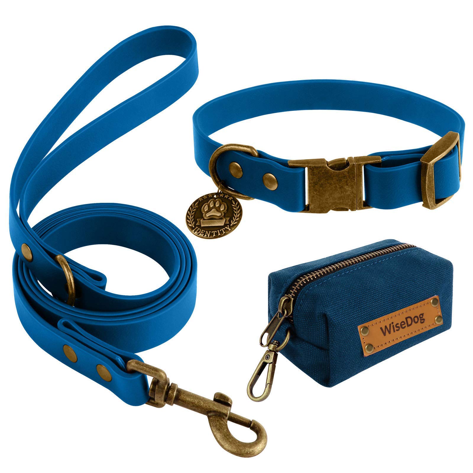 Wisedog collar and leash blue set – adjustable fit for all dog sizes.