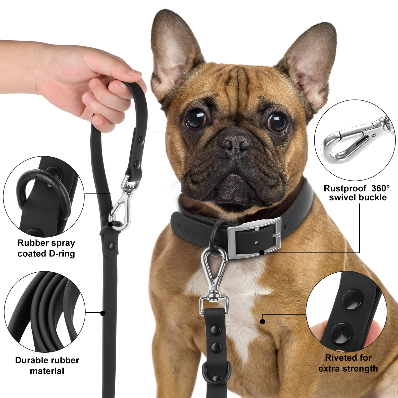 Wisedog easy-clean PVC leash surface wipes clean after damp outings.