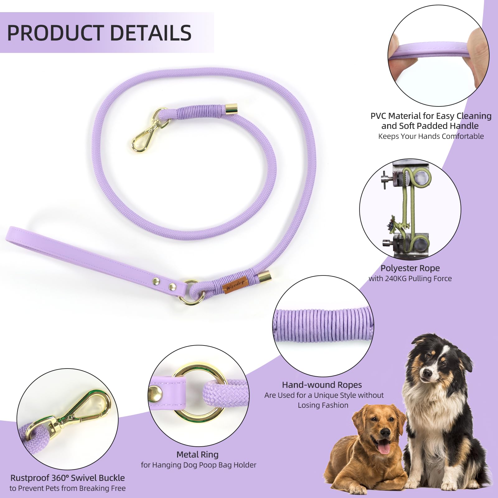 Wisedog leash shows 6ft length offering space yet secure control