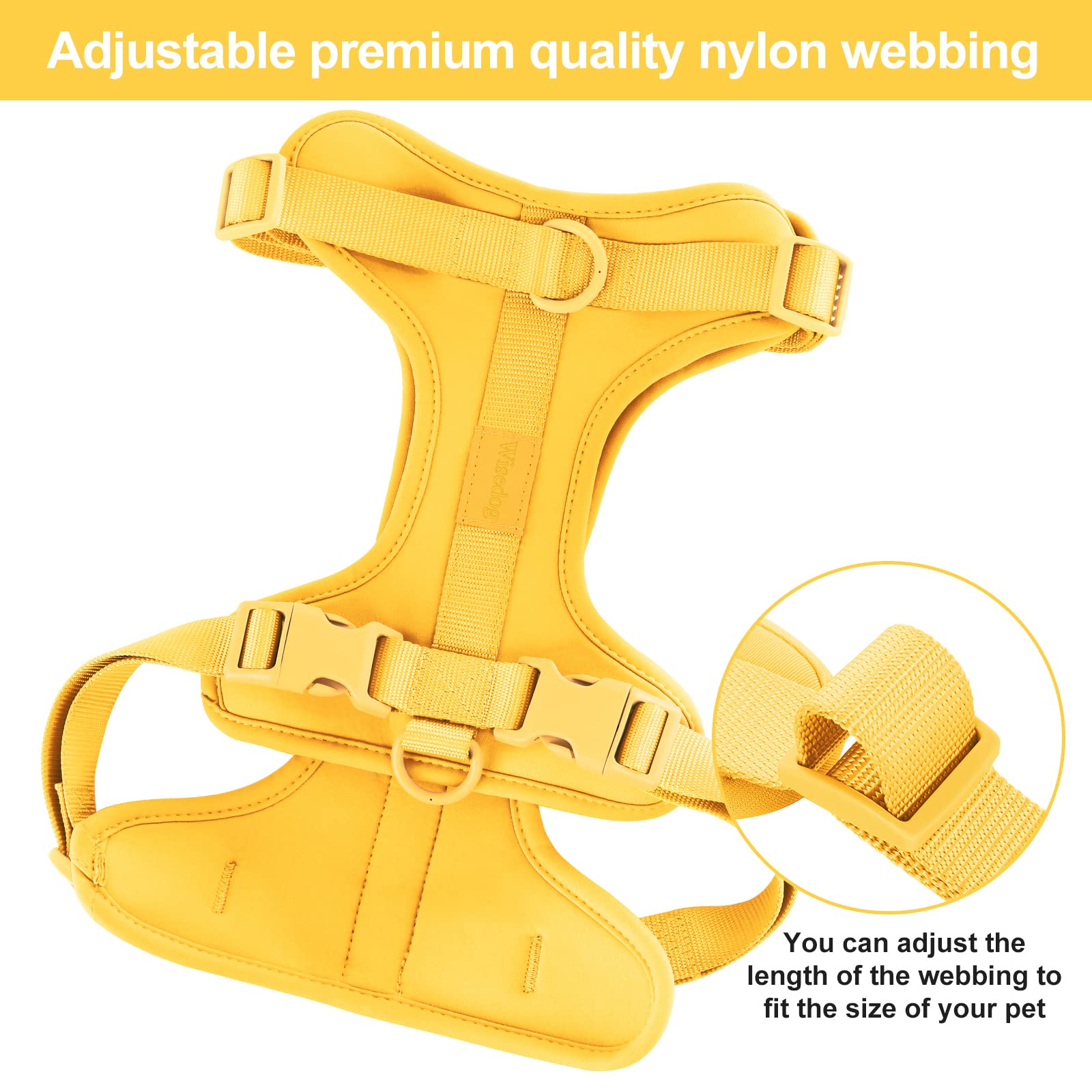 Wisedog No Pull Harness adjustable neck and chest straps enable versatile fitting.