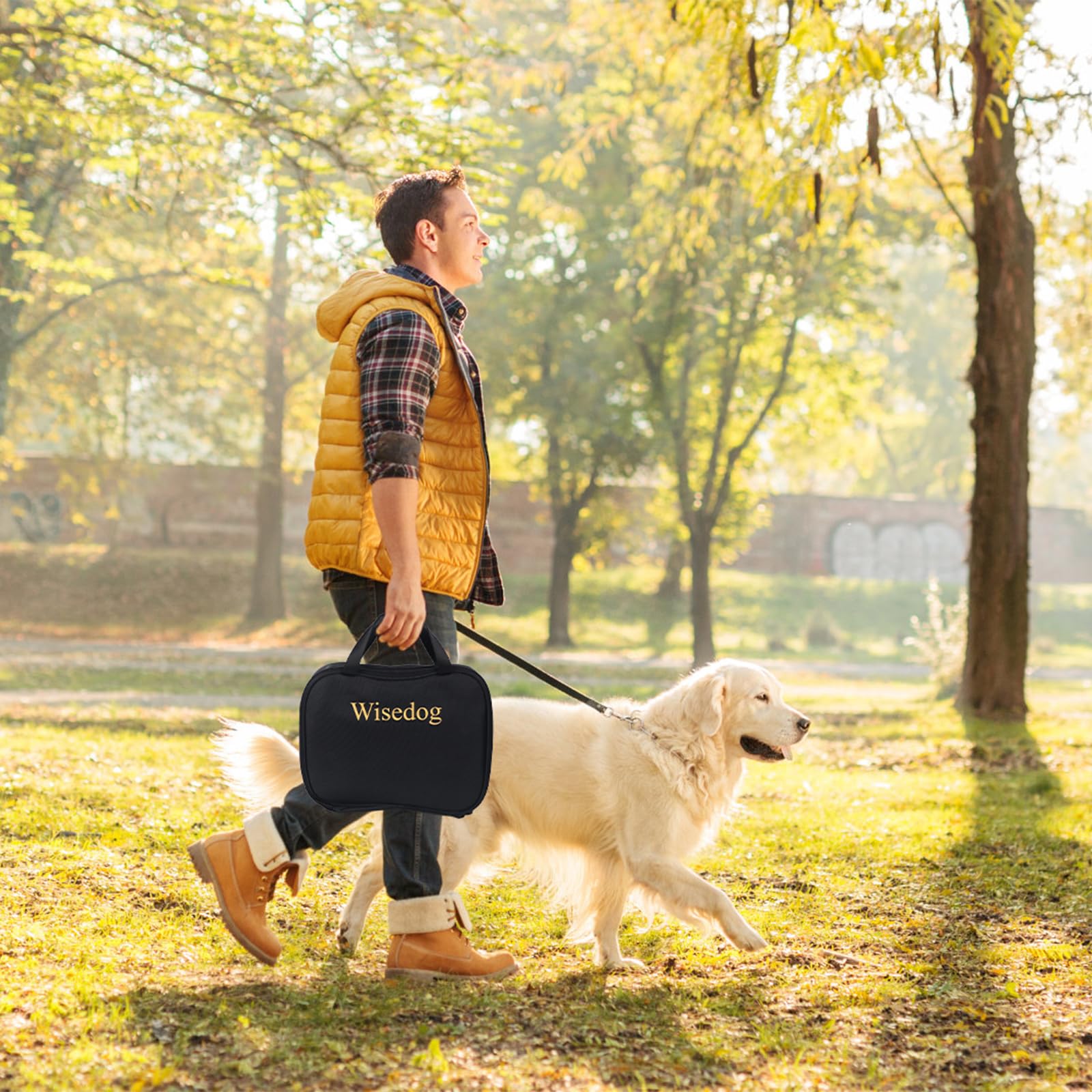 Wisedog storage image shows compact kit organization for quick grooming.