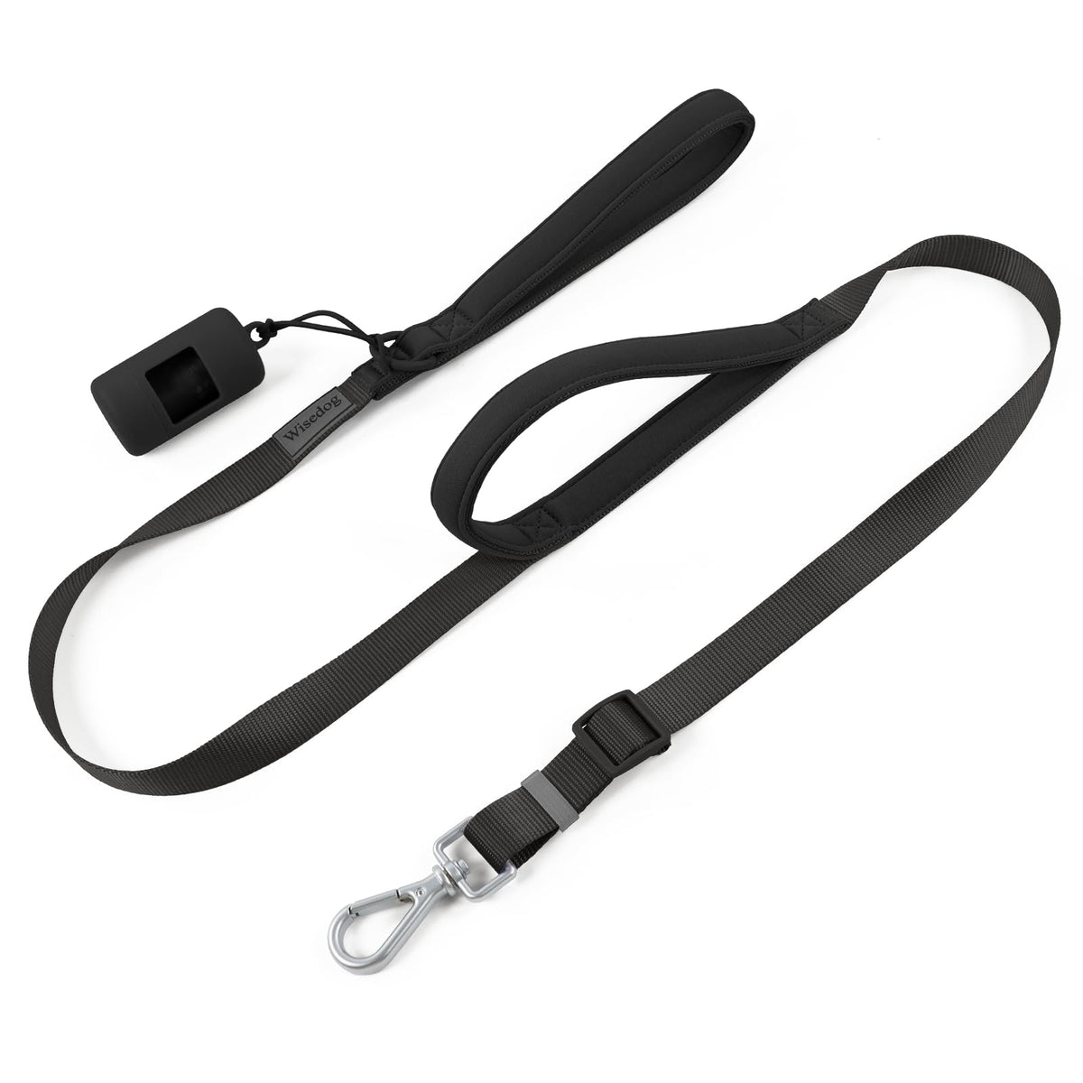 Wisedog two-handle leash with soft padded grip for comfortable long walks.