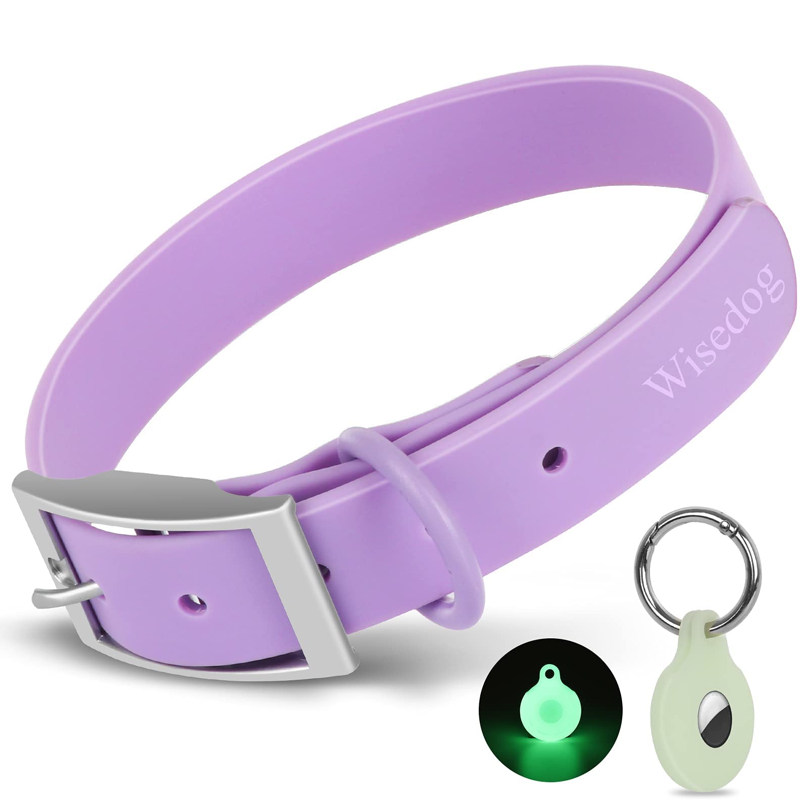 Wisedog waterproof dog collar shown in lilac for damp adventures and rain protection
