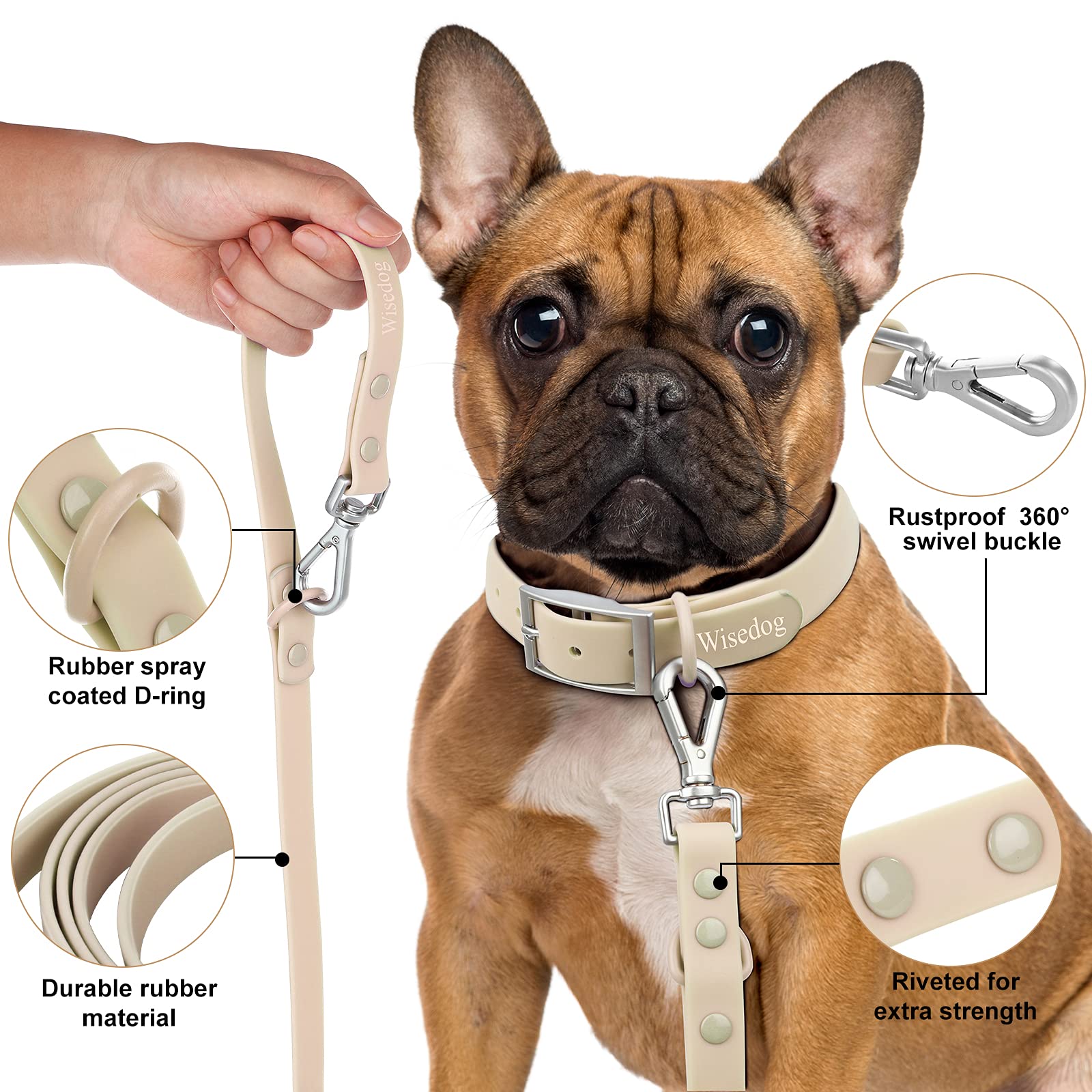 Wisedog waterproof dog leash with 2 metal swivel hooks for smoother, tangle-free walking.
