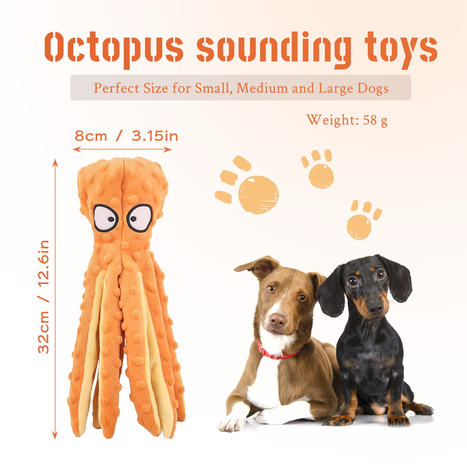 WishLotus dog squeak toy orange octopus squeaker head detail for alert sounds during fetch