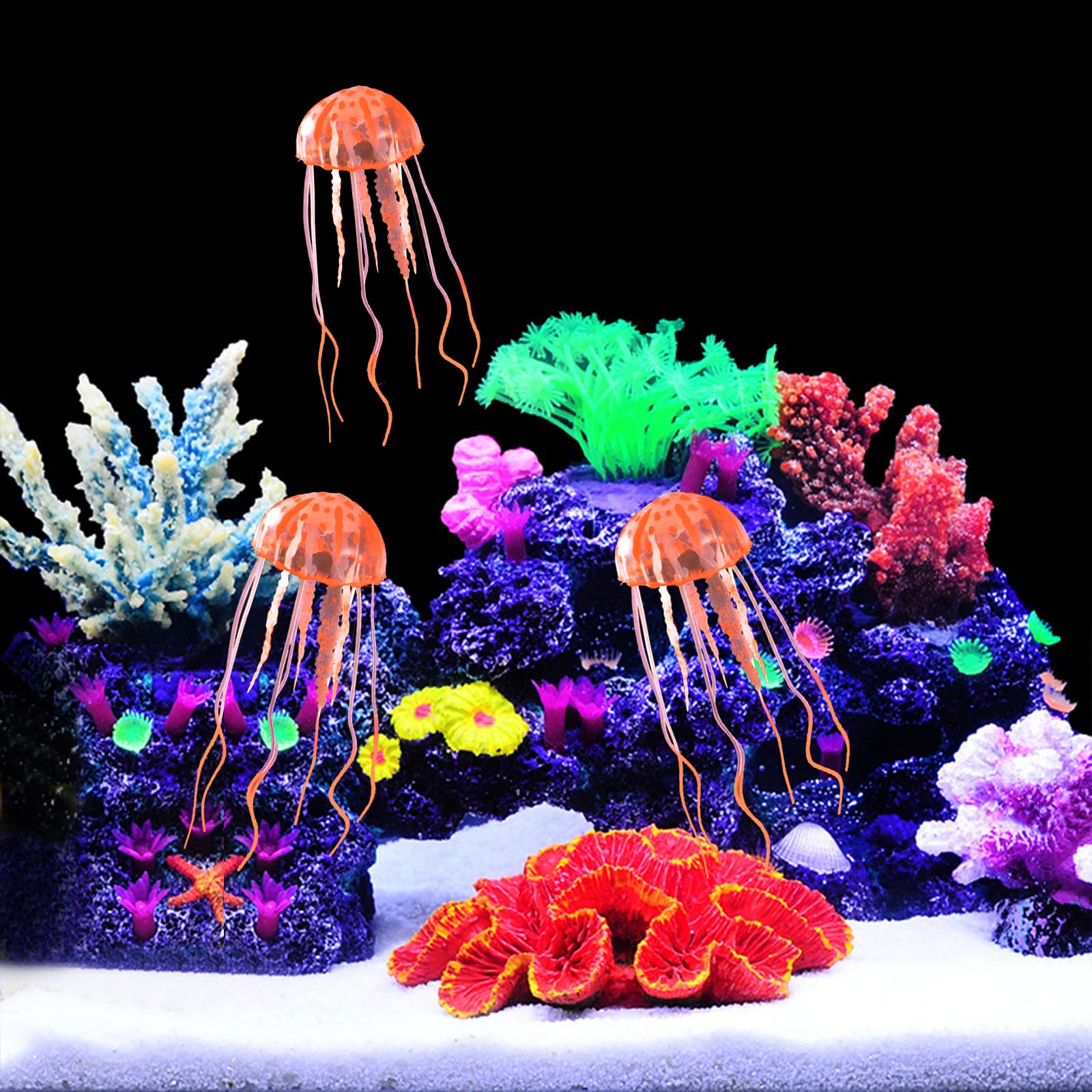 WishLotus orange jellyfish ornament pairs well with other tank accents.