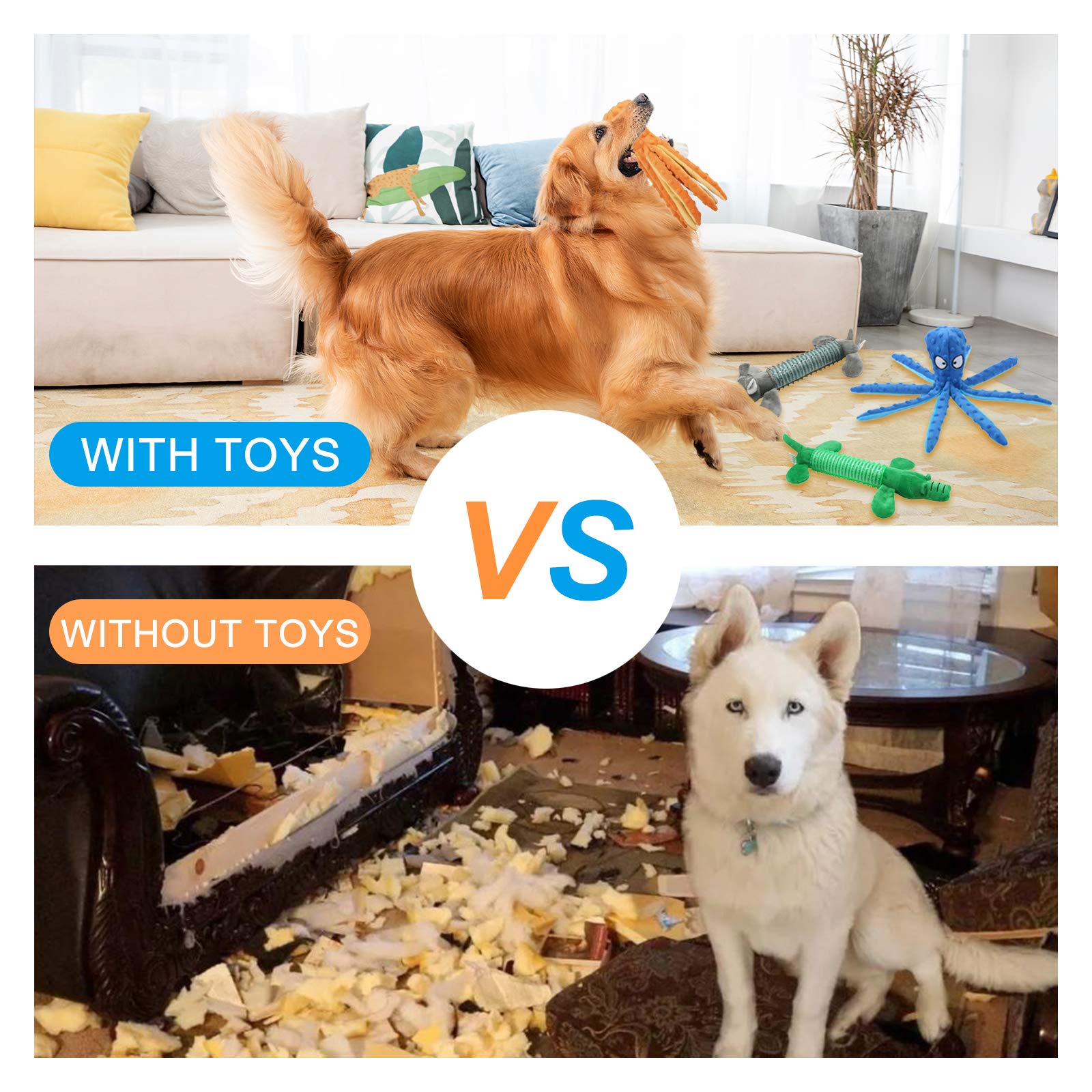 WishLotus Octopus Dog Toy blue safety-embroidered eyes reduce choking risk