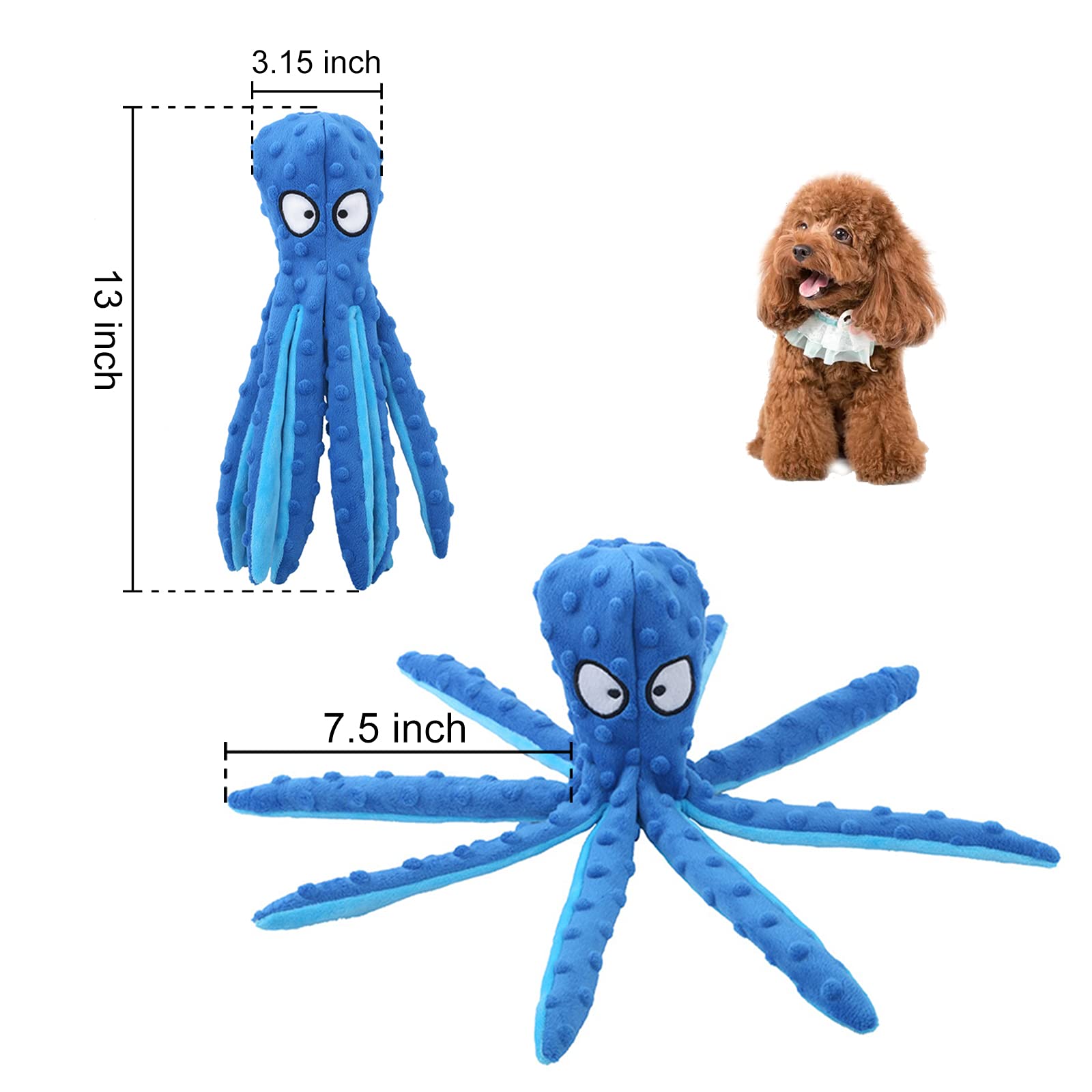 WishLotus Octopus Dog Toy blue with squeaker inside for engaging play sessions