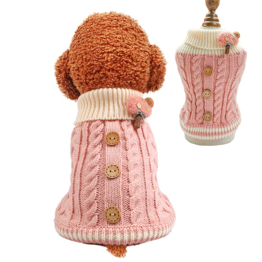 Wiz BBQT knit dog sweater in pink with turtleneck for extra warmth outdoors.
