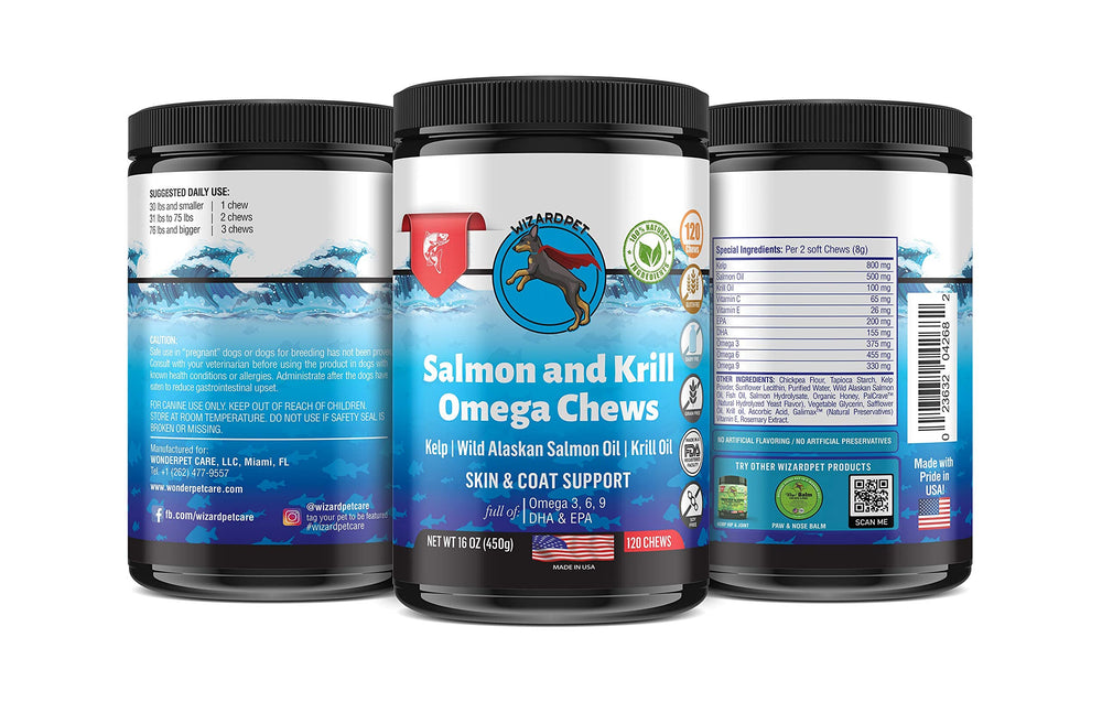 WizardPet omega-3-9 shot featuring kelp and honey ingredients for holistic wellness