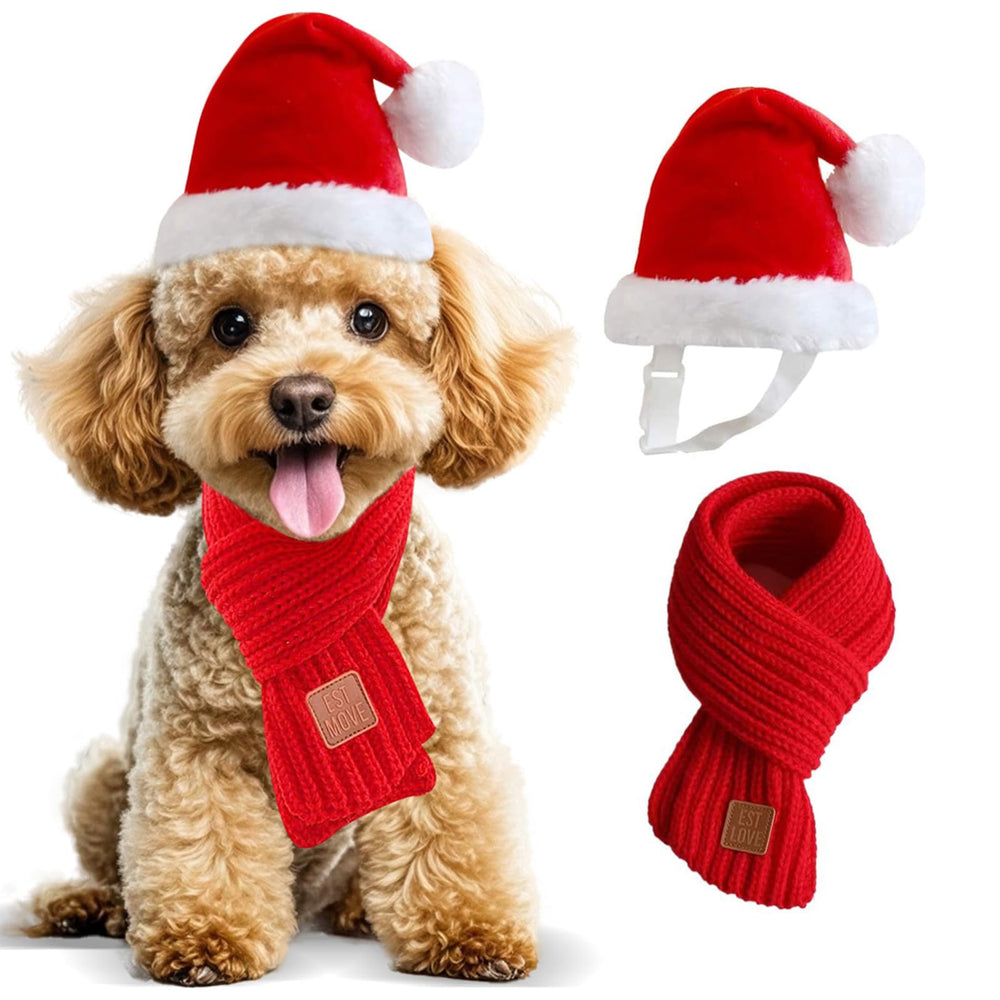 Wiz BBQT dog Christmas hat closeup shows soft plush fabric for cozy festive wear