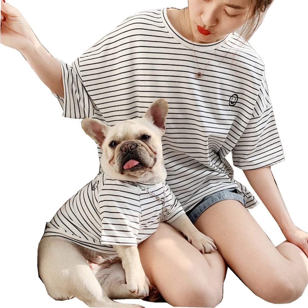 Wiz BBQT matching dog-owner shirts with stripe design for coordinated outings