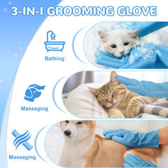 WJWJA Pet Grooming Gloves remove loose hair during bath with silicone bristles.