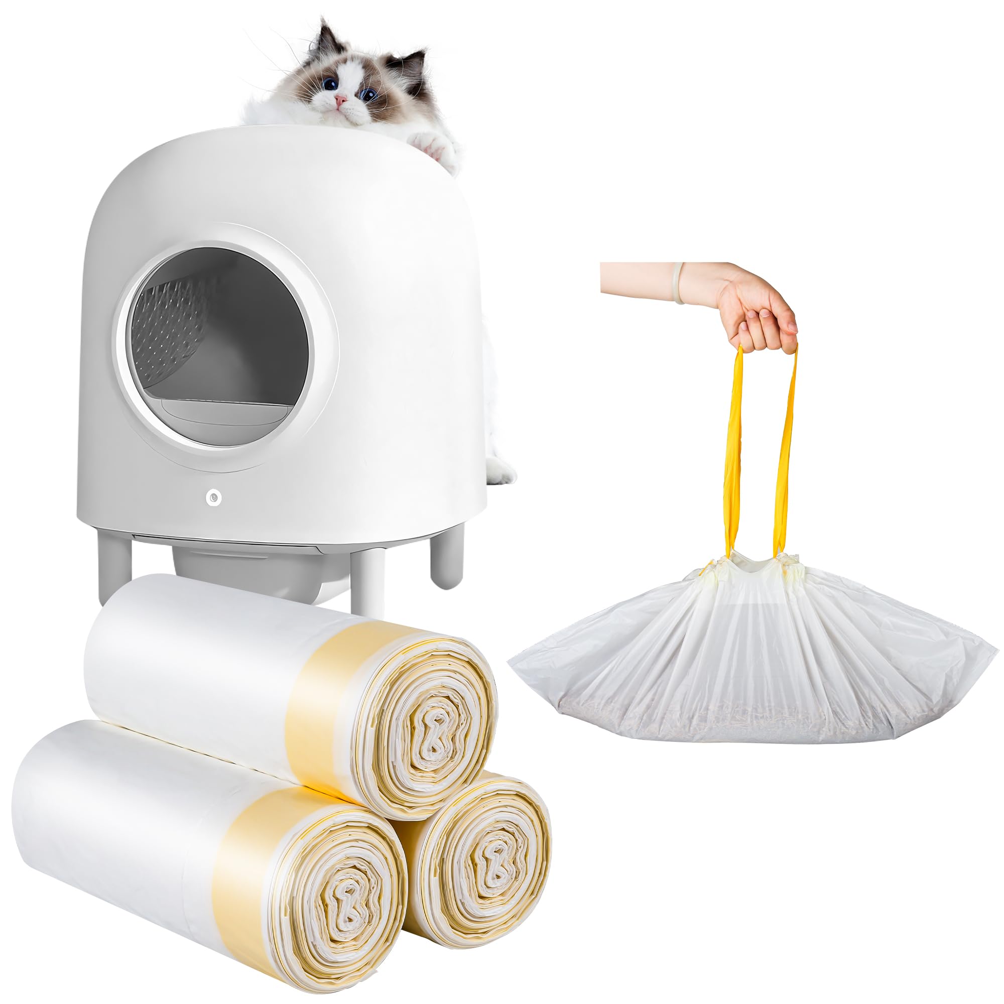 WJXWHSWX cat litter bags packaging showing 60-pack liners for self-cleaning boxes