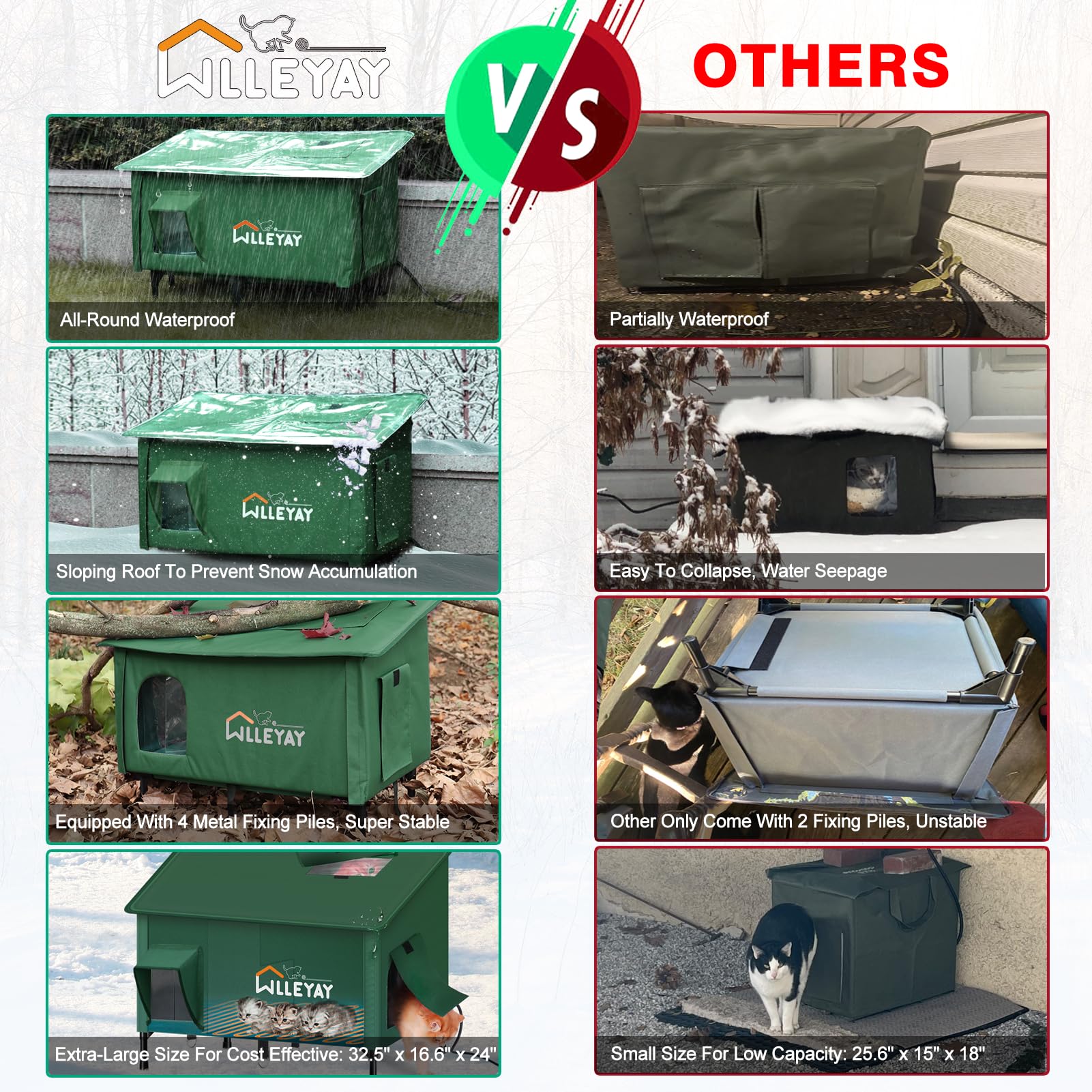 WLLEYAY elevated base keeps the shelter dry by preventing snow and moisture pooling.