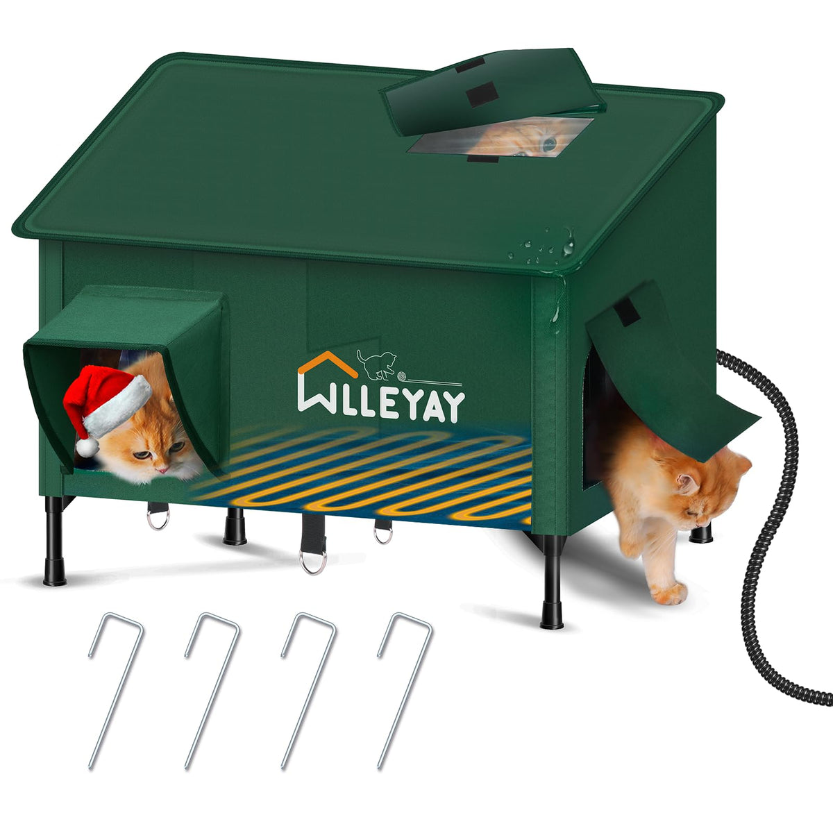 WLLEYAY extra-large heated cat house outdoors shows spacious interior for larger cats.