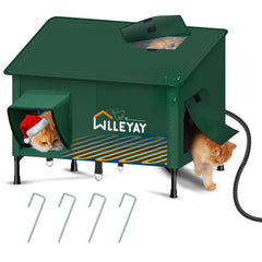 WLLEYAY extra-large heated cat house outdoors shows spacious interior for larger cats.
