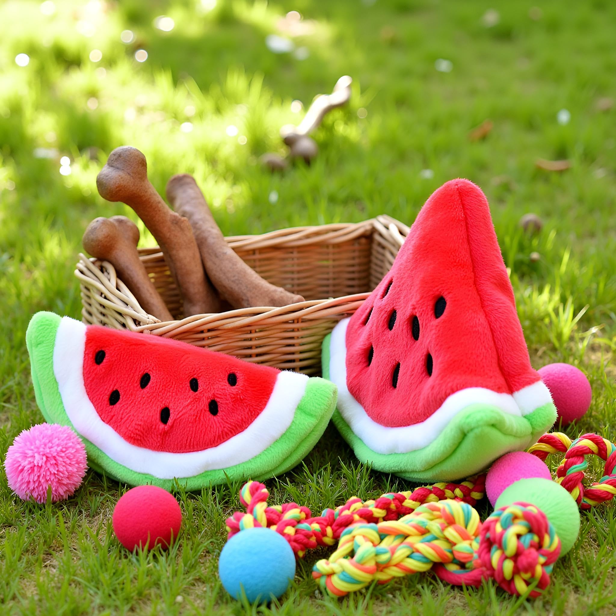 WLngtv watermelon-shaped puppy chew during playtime offers interactive fun