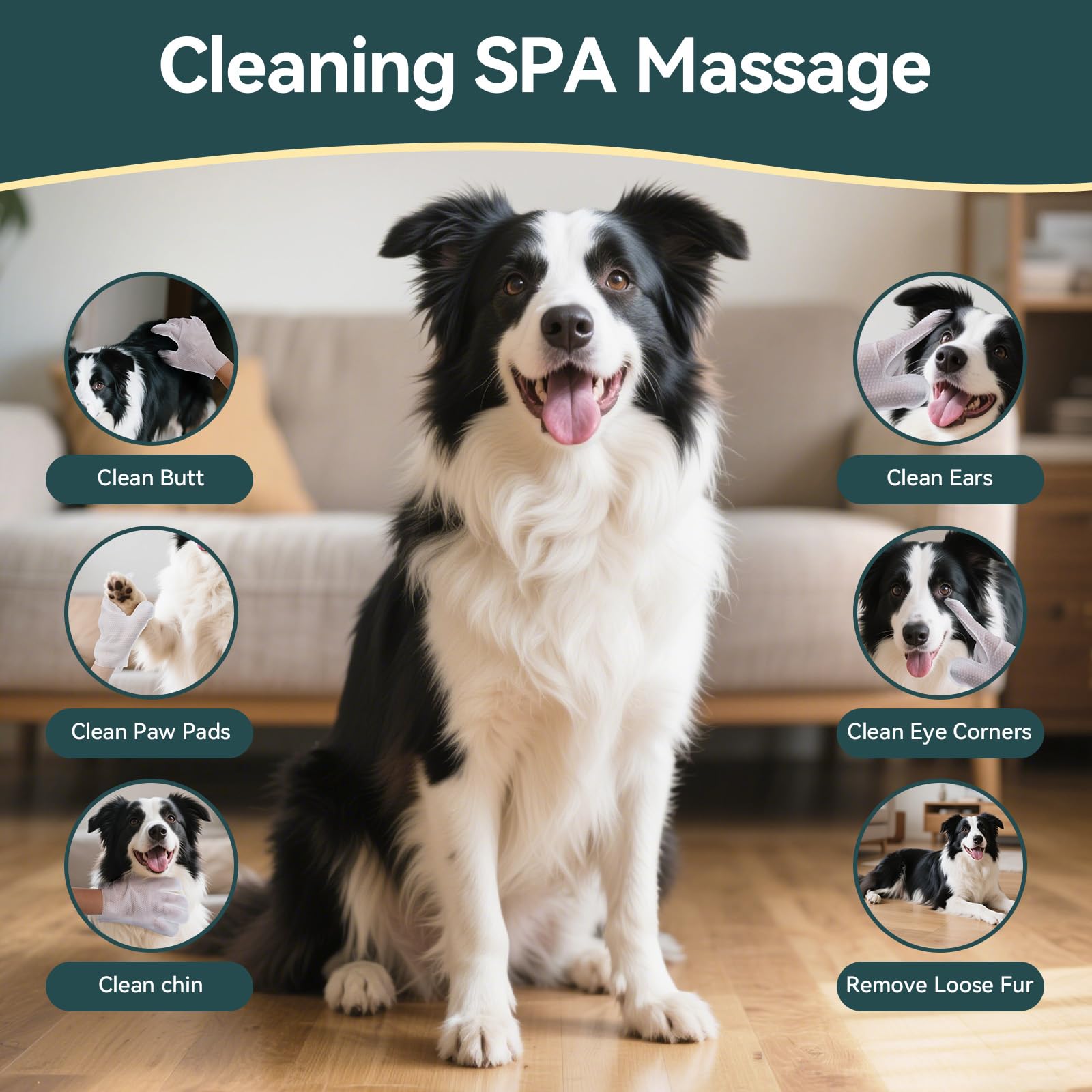 WLP Pet Glove Wipes hands using wipe demonstrates quick, convenient daily pet care