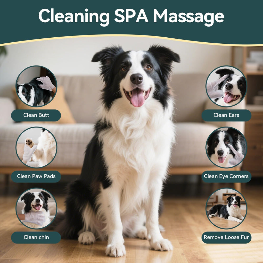 WLP Pet Glove Wipes hands using wipe demonstrates quick, convenient daily pet care