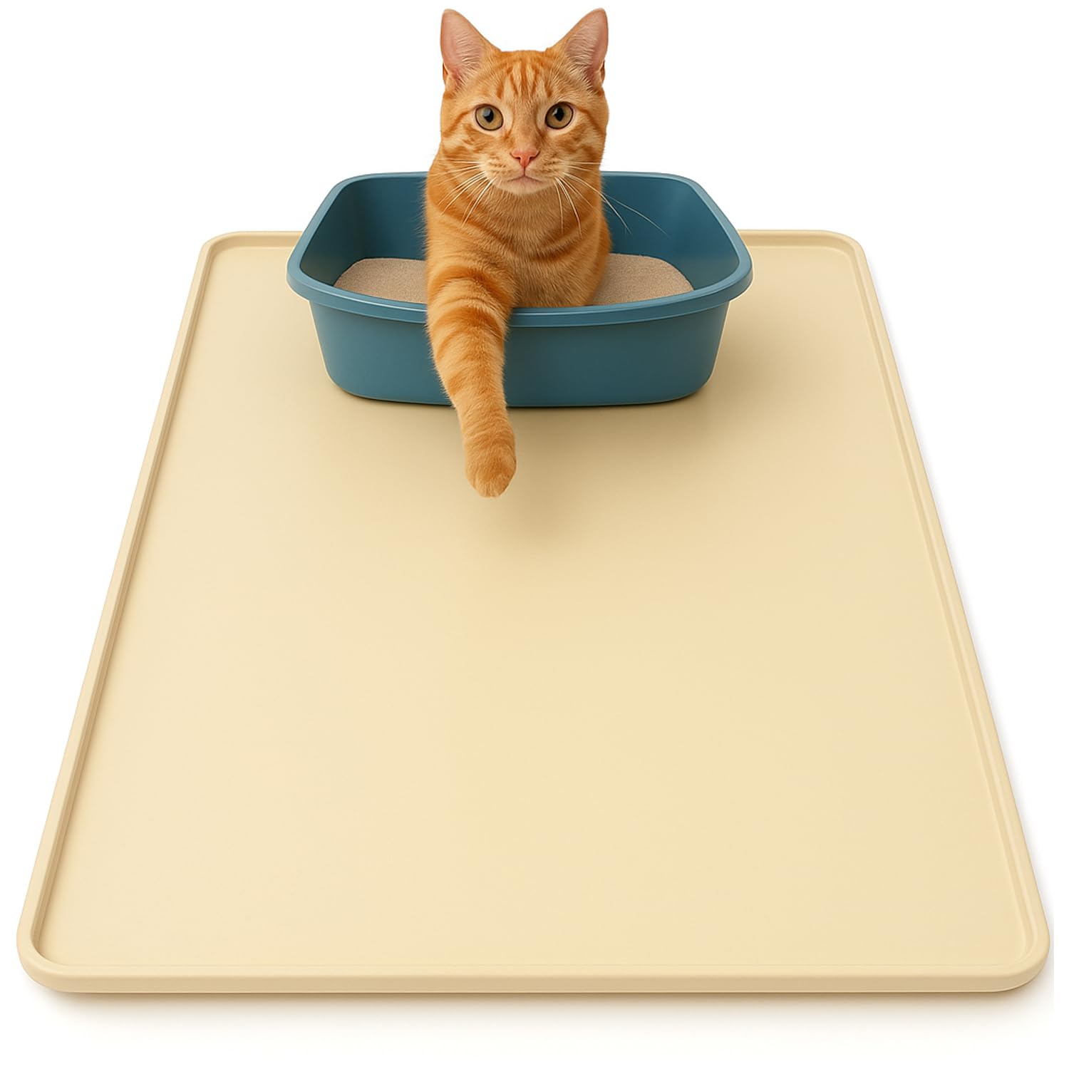 WMTekek extra-large litter mat 34x22 front view catching stray litter and keeping floors clean.