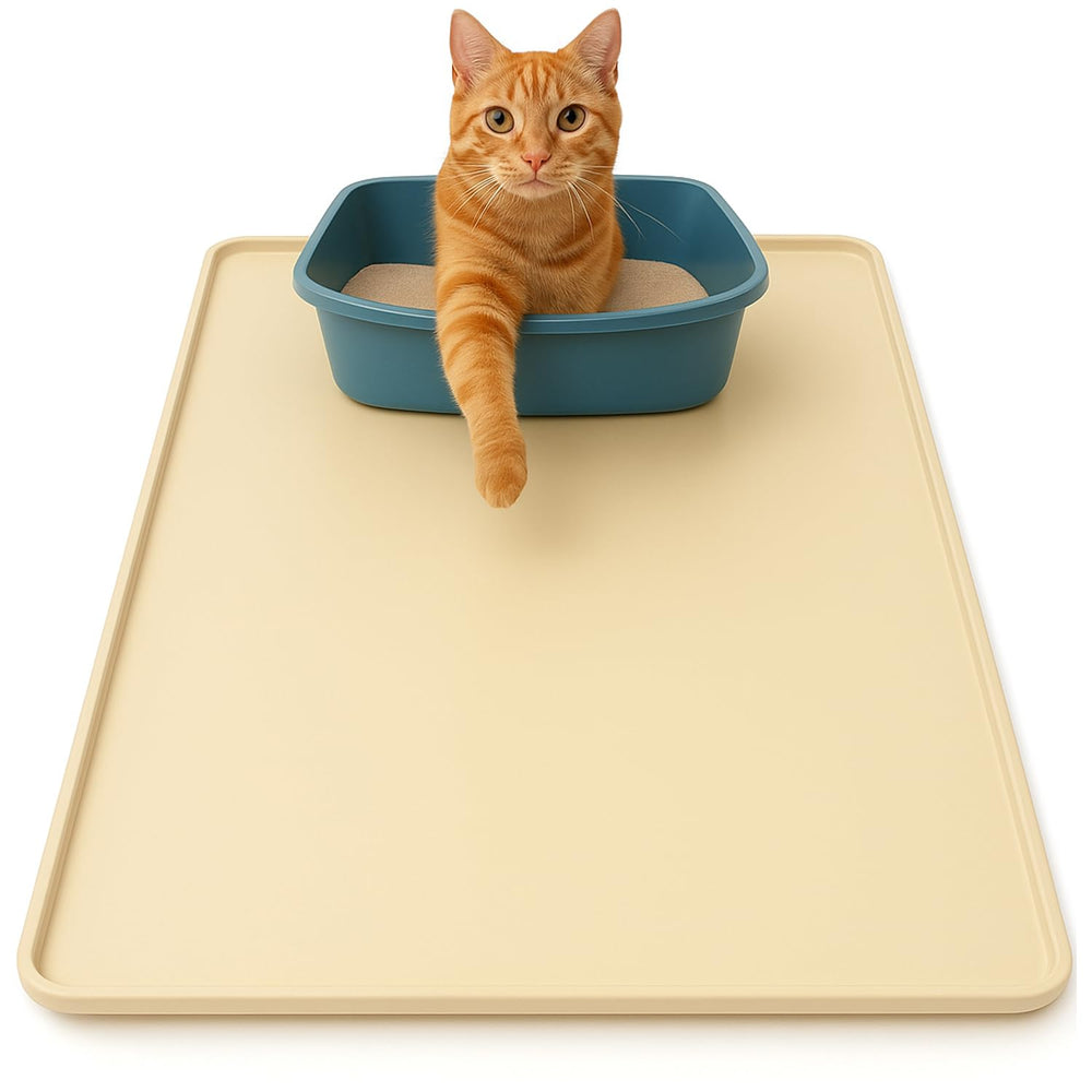 WMTekek extra-large litter mat 34x22 front view catching stray litter and keeping floors clean.