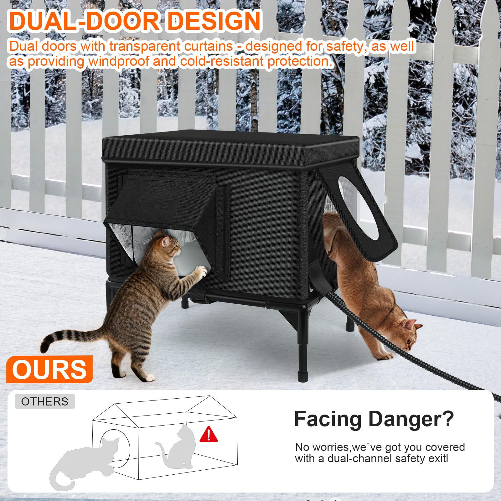Wn's Day heated outdoor cat house elevated base raises away from snow and damp
