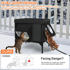 Wn's Day heated outdoor cat house elevated base raises away from snow and damp