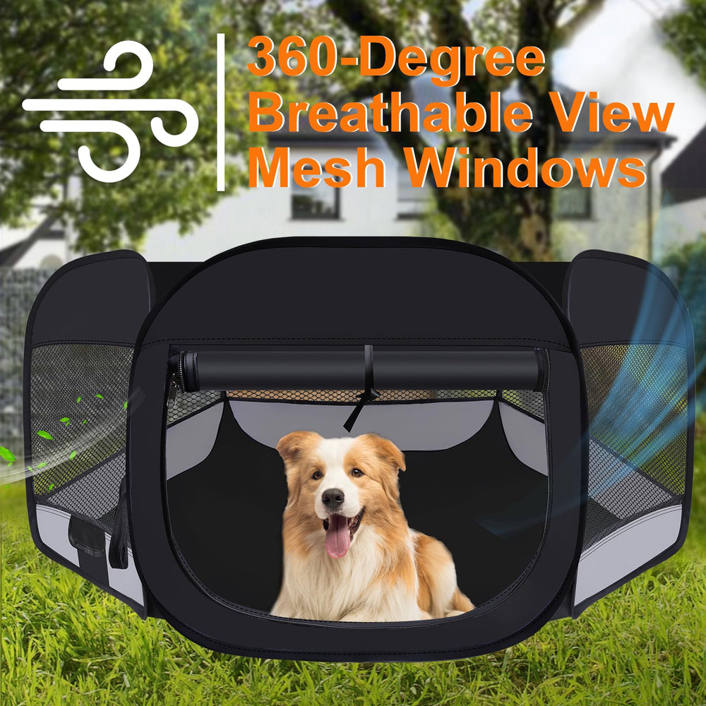 Wn's Day indoor playpen mesh panels provide visibility and ventilation.