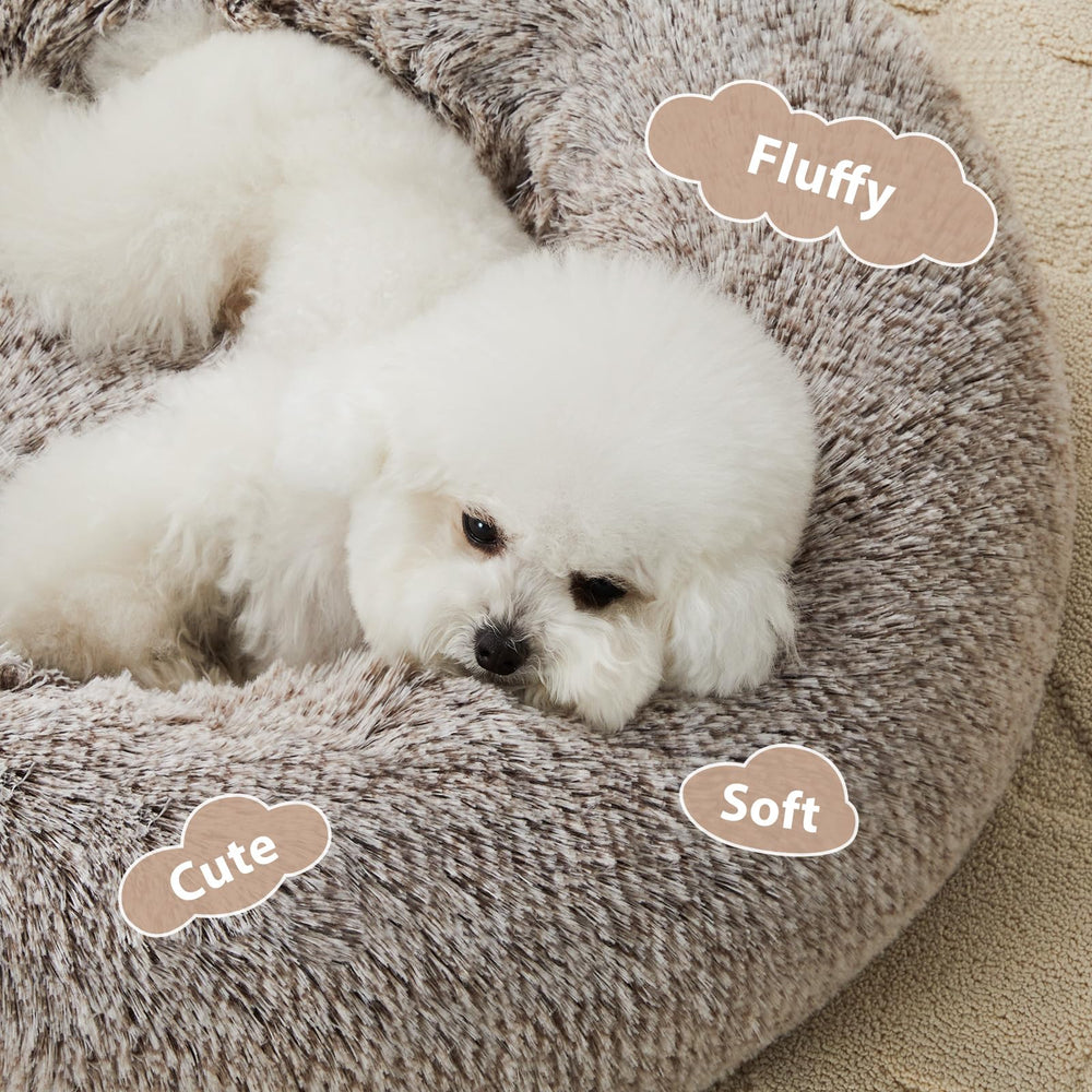 WNPETHOME calming-donut-bed closeup-faux-fur highlights soft plush texture for comfort